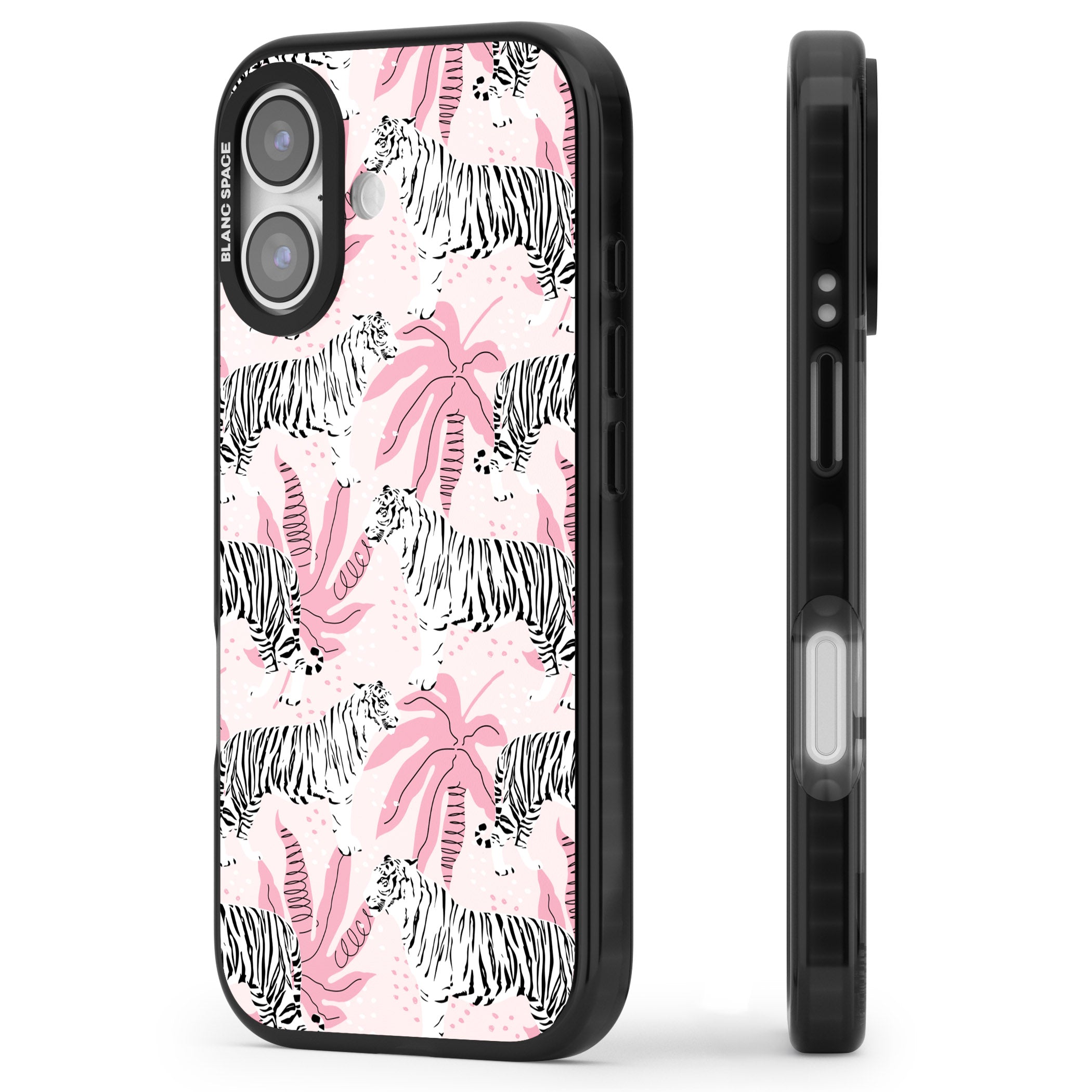 Pink Tiger Palm iPhone 17 Impact Pro Black Phone Case Side Profile