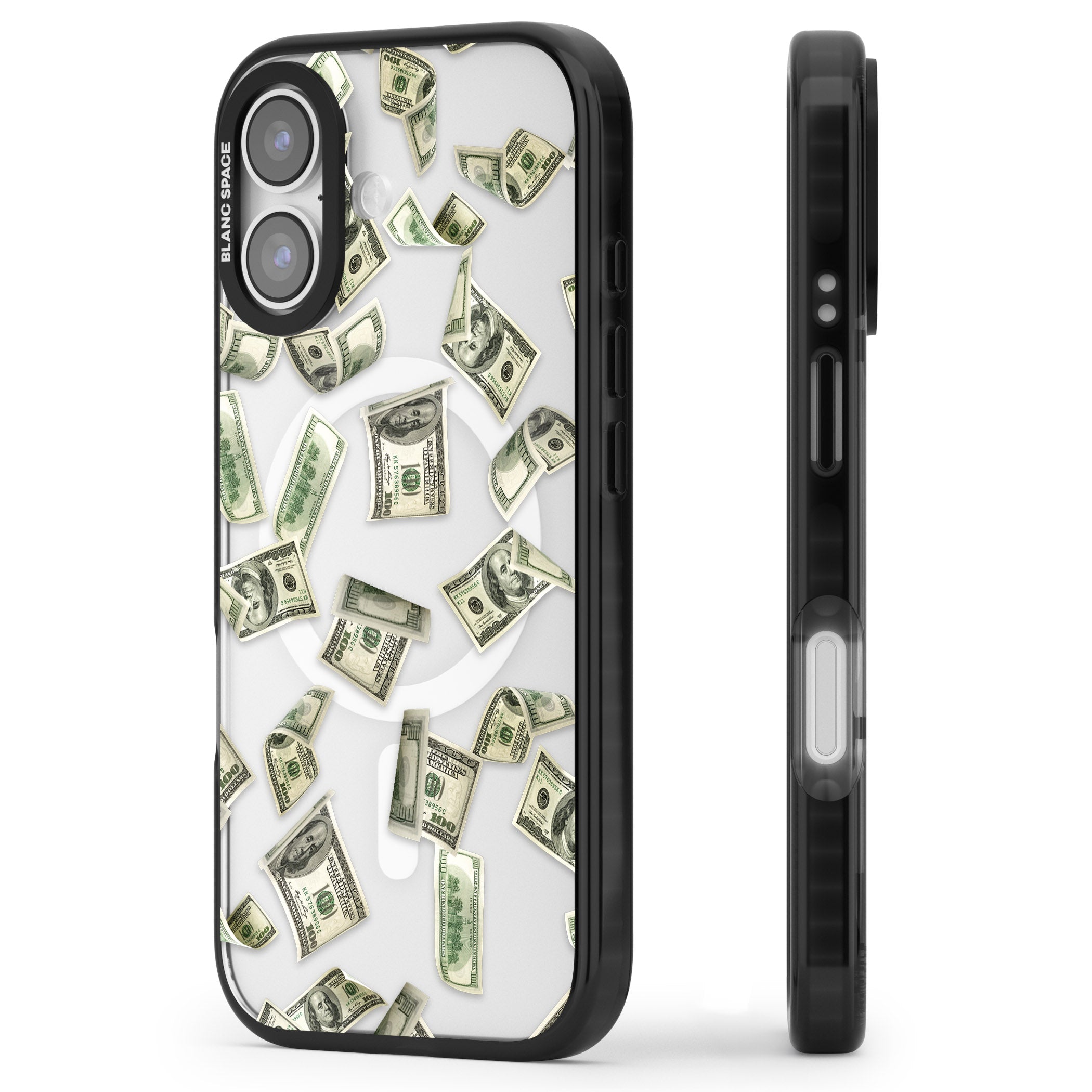 Falling Cash iPhone 17 Impact Pro Black Phone Case Side Profile