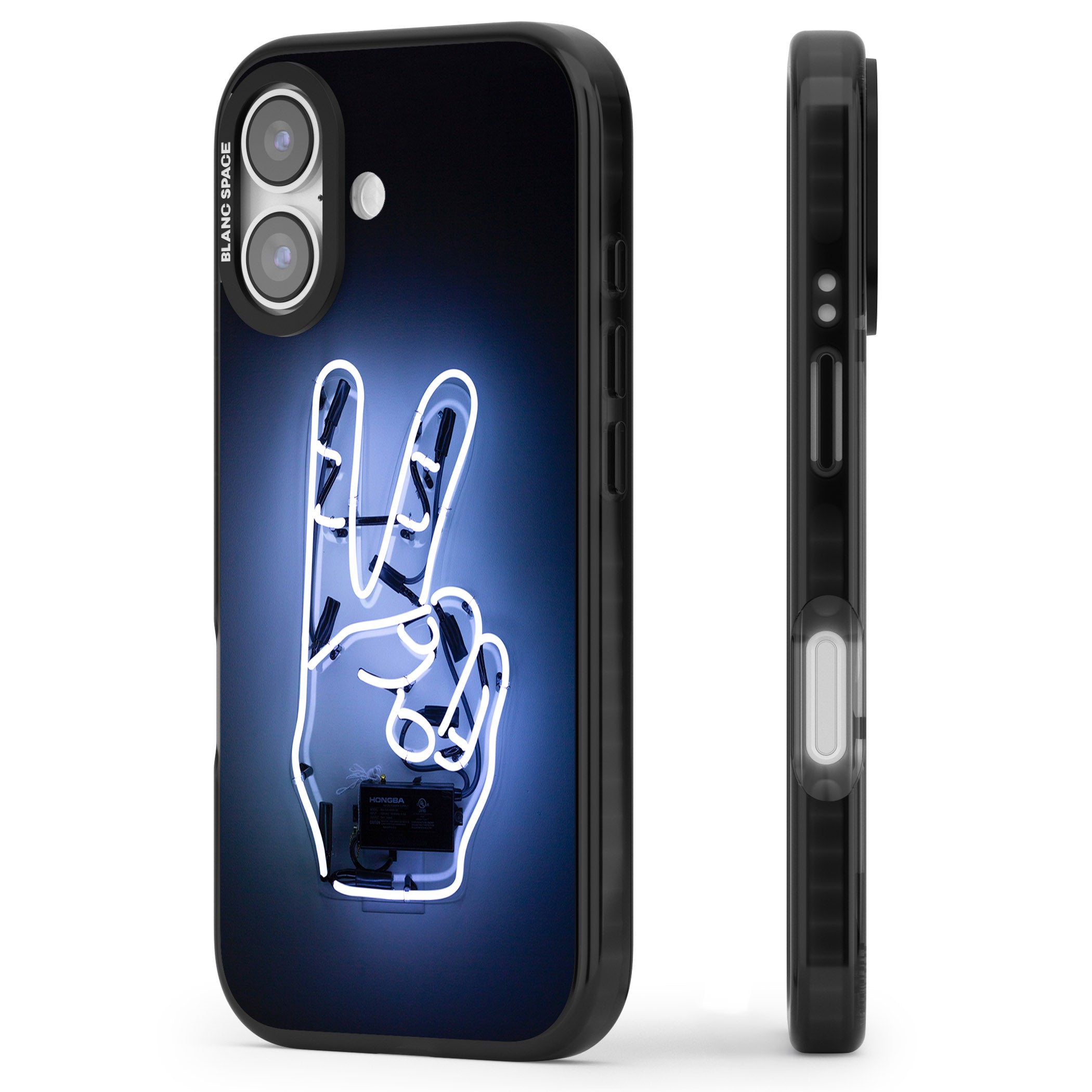 Neon Peace Sign iPhone 17 Impact Pro Black Phone Case Side Profile