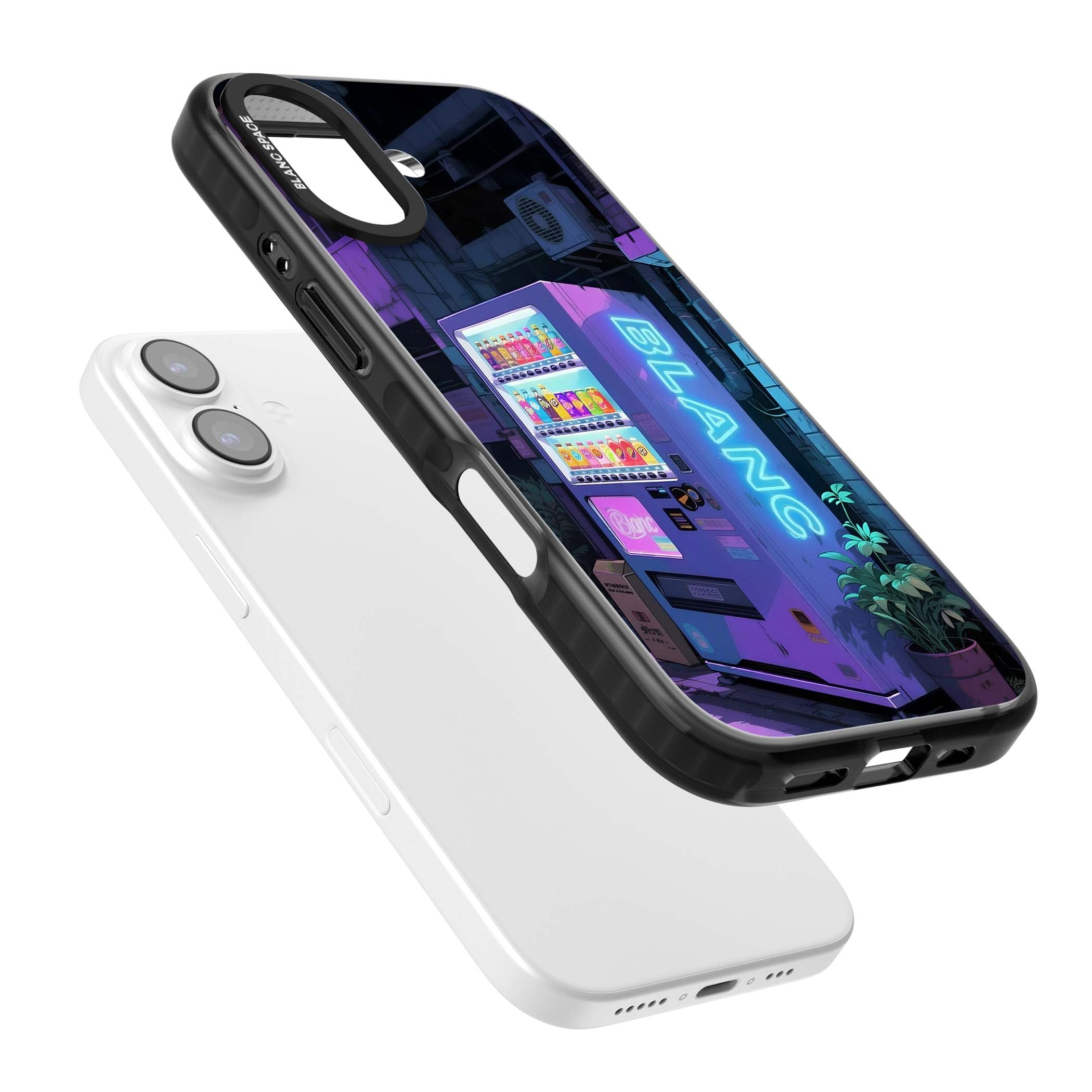 Shibuya Glow Japanese iPhone case featuring a glowing Tokyo vending machine, neon signage, and moody purple alleyway | Black Impact Magsafe case for iPhone 17