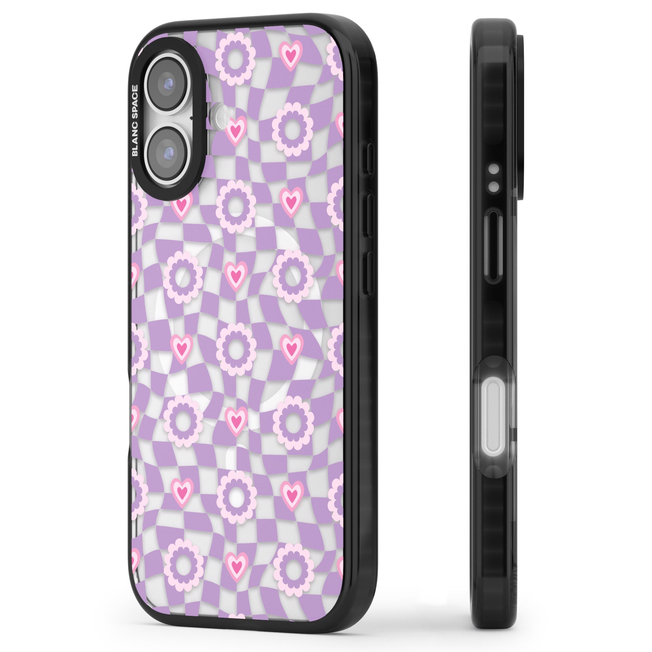 Checkered Love Pattern iPhone 17 Impact Pro Black Phone Case Side Profile