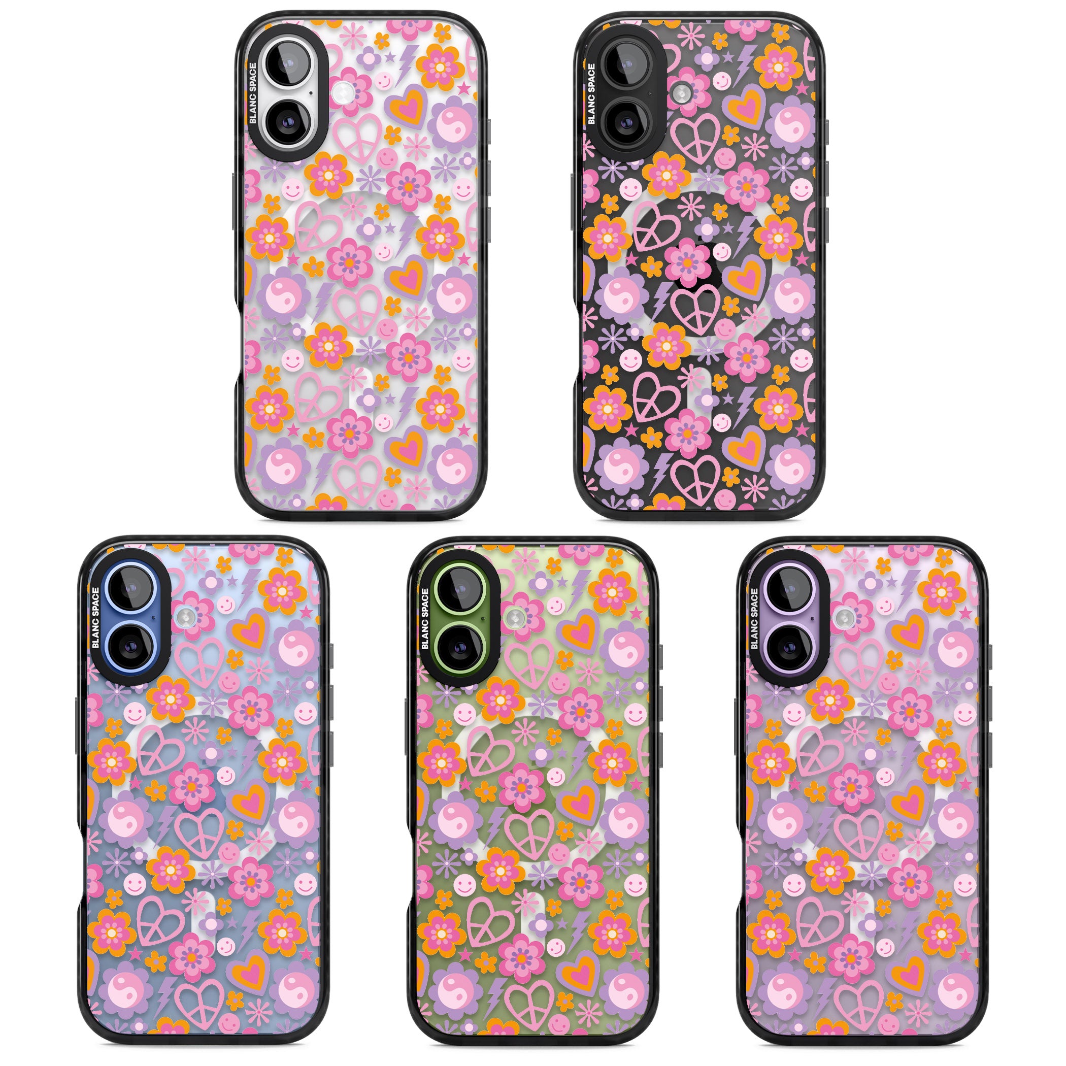 Peace, Love And Flowers Pattern iPhone 17 Impact Pro Black Phone Case APT Impact Protection
