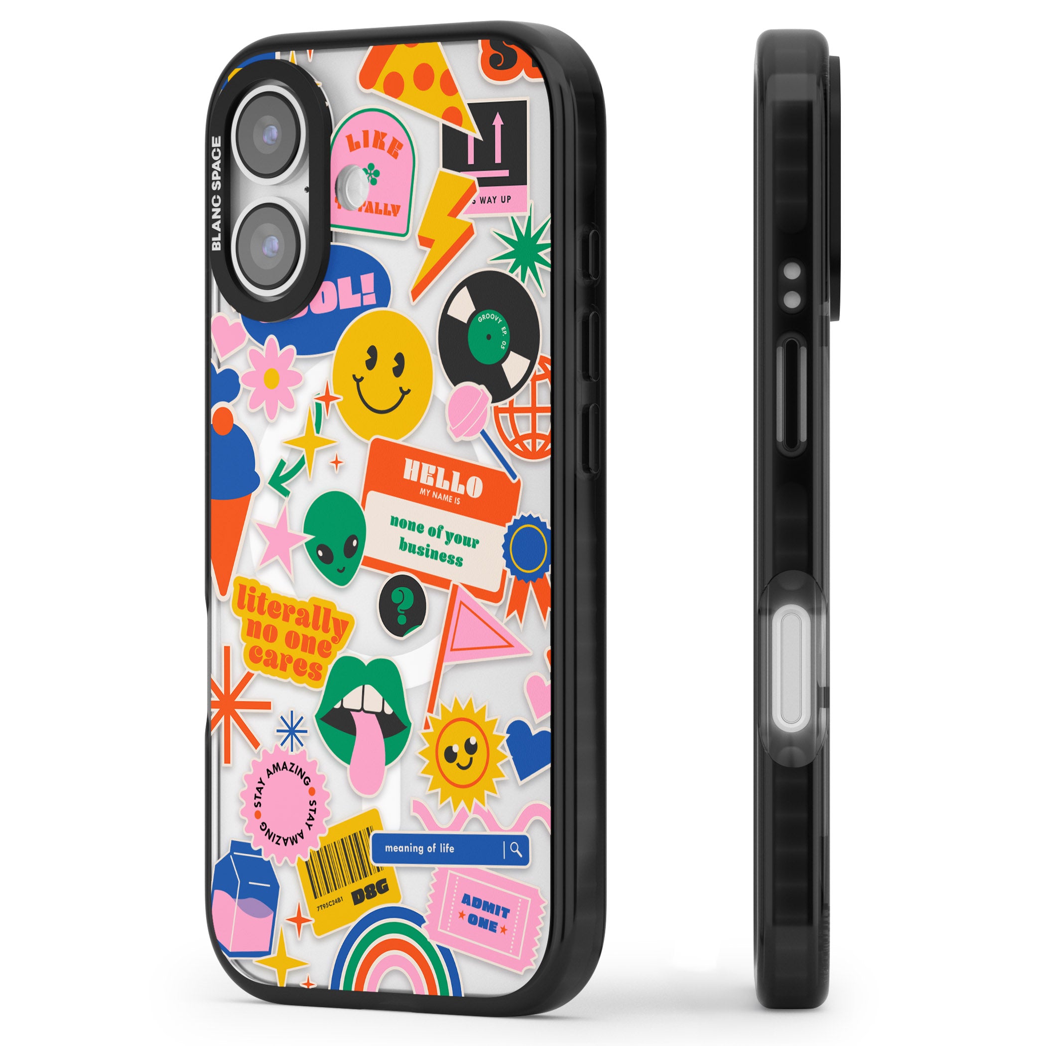 Nostalgic Sticker Vibes iPhone 17 Impact Pro Black Phone Case Side Profile