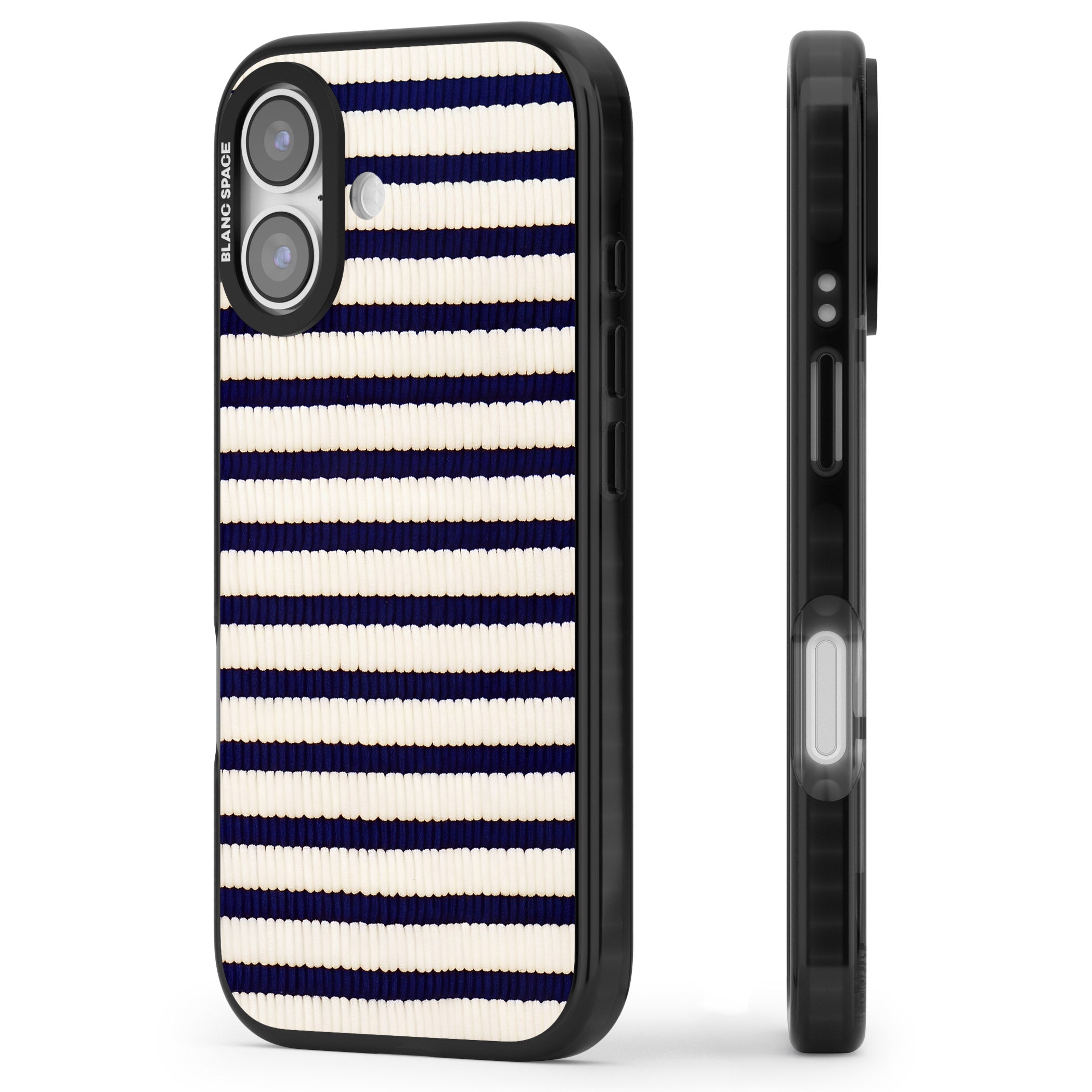 Navy & Cream Stripes iPhone 17 Impact Pro Black Phone Case Side Profile