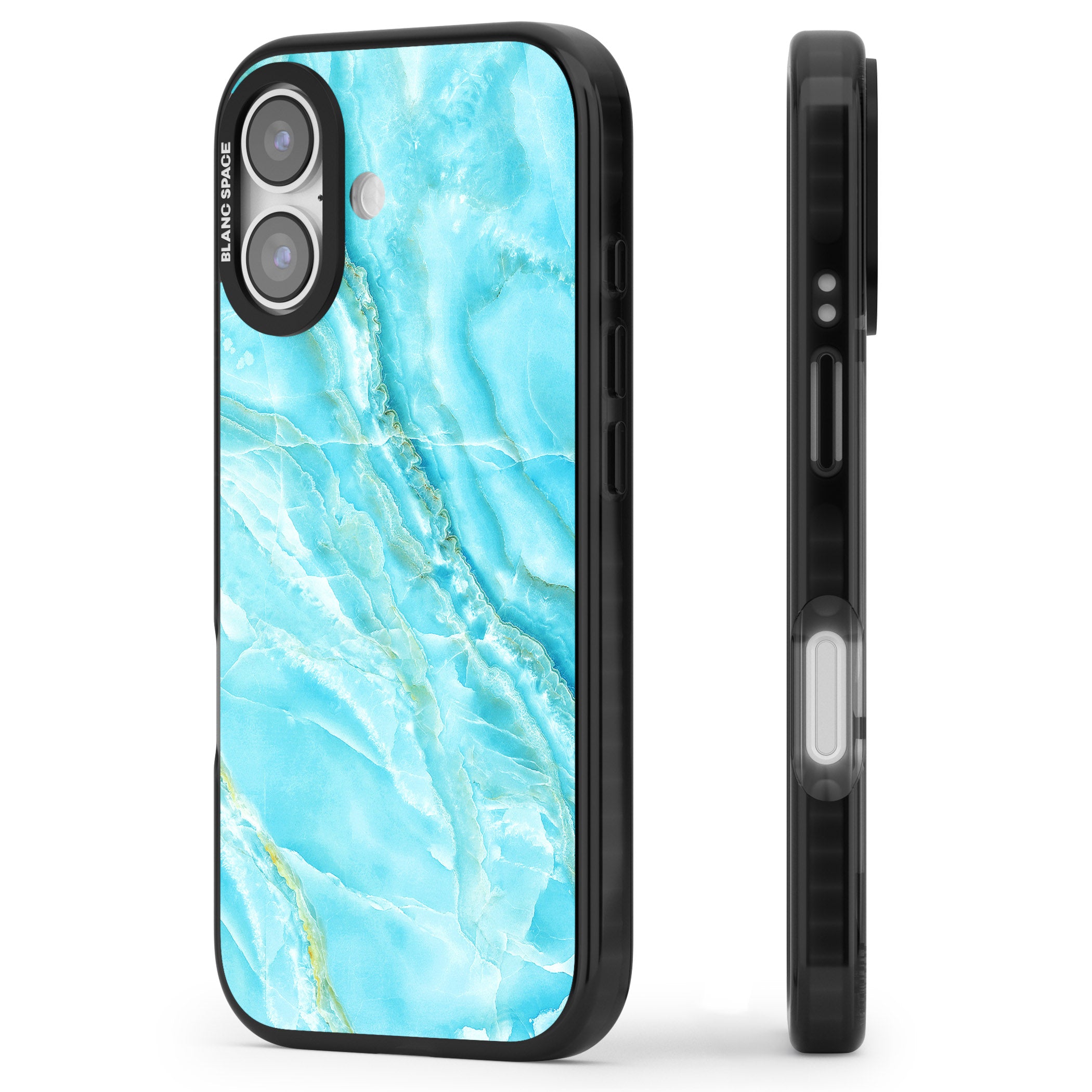 Blue Onyx Marble iPhone 17 Impact Pro Black Phone Case Side Profile