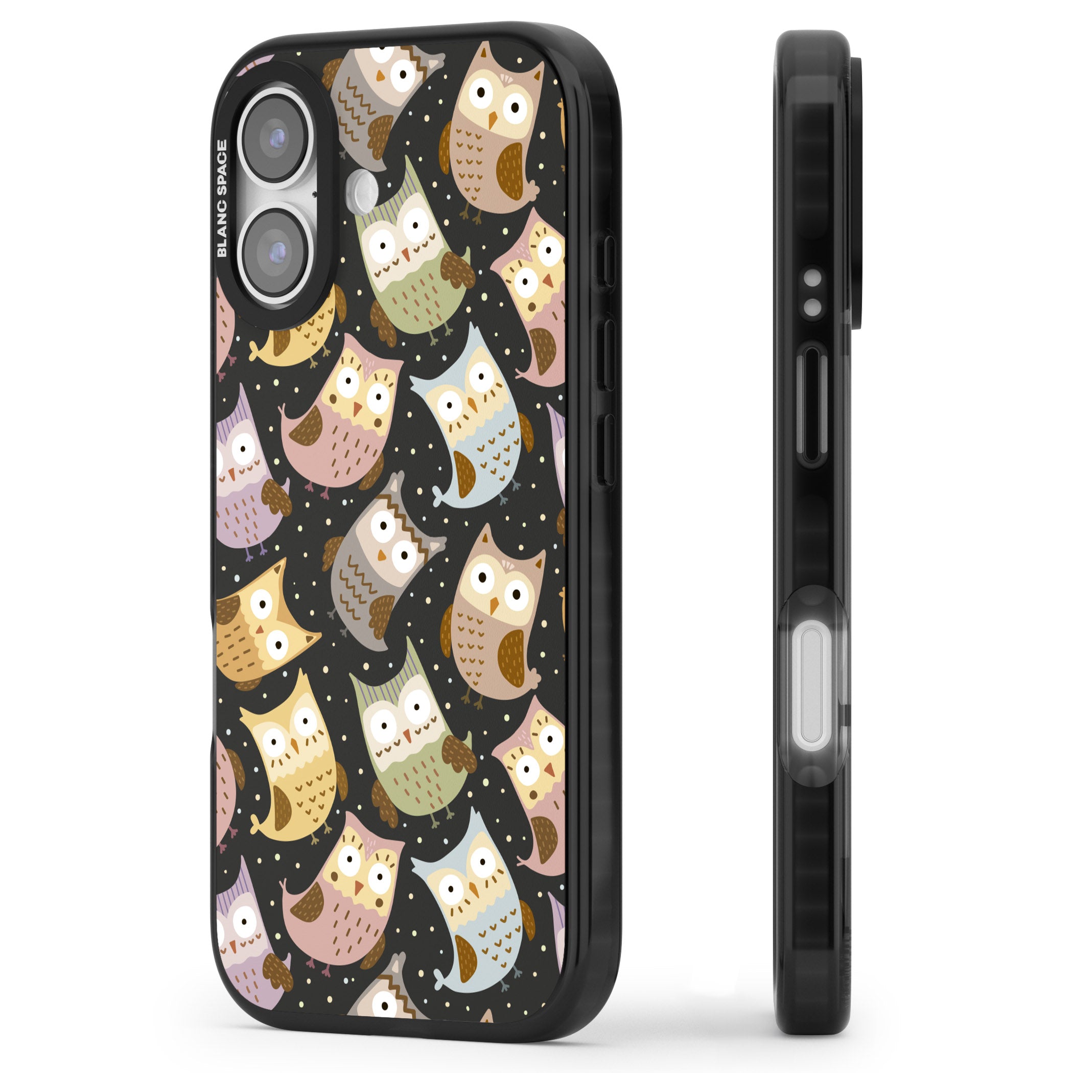 Cute Owl Pattern iPhone 17 Impact Pro Black Phone Case Side Profile