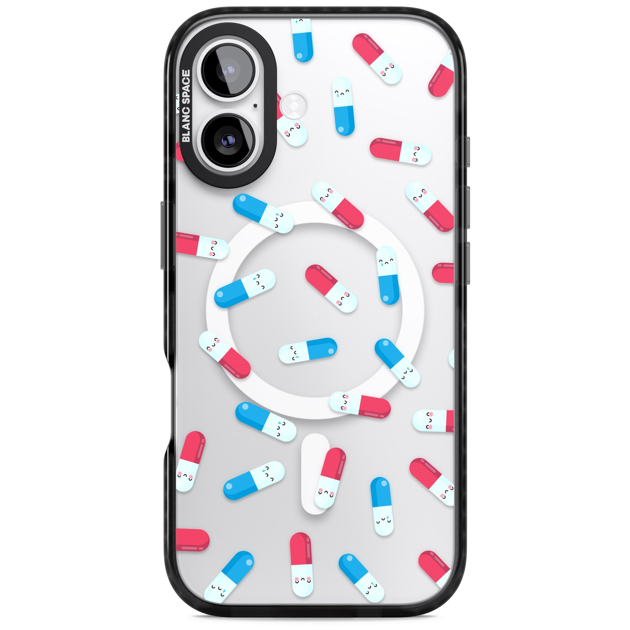 Kawaii Pill Pattern iPhone 17 Impact Pro Black Phone Case