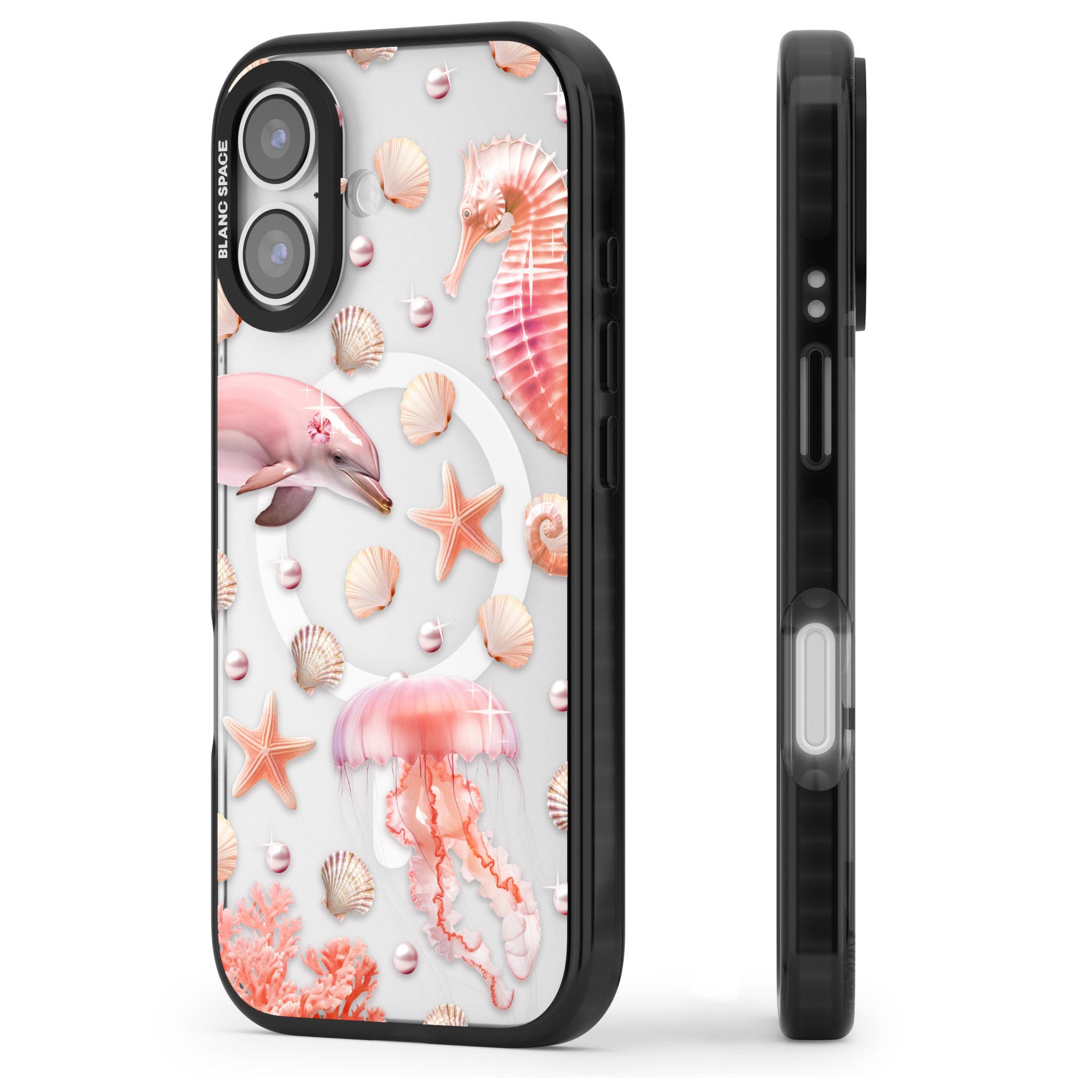 Pink Sealife iPhone 17 Impact Pro Black Phone Case Side Profile