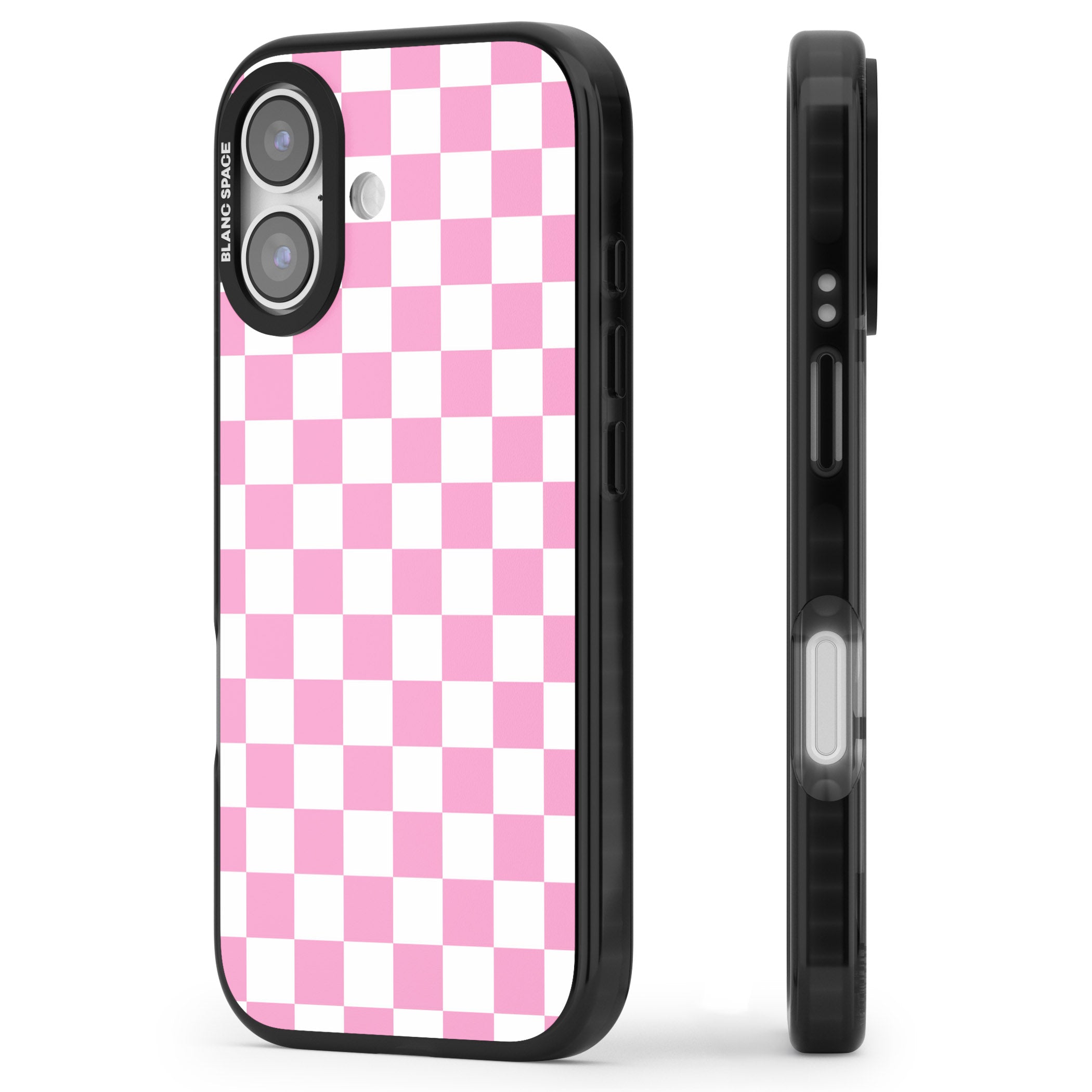 Pink Checkered iPhone 17 Impact Pro Black Phone Case Side Profile