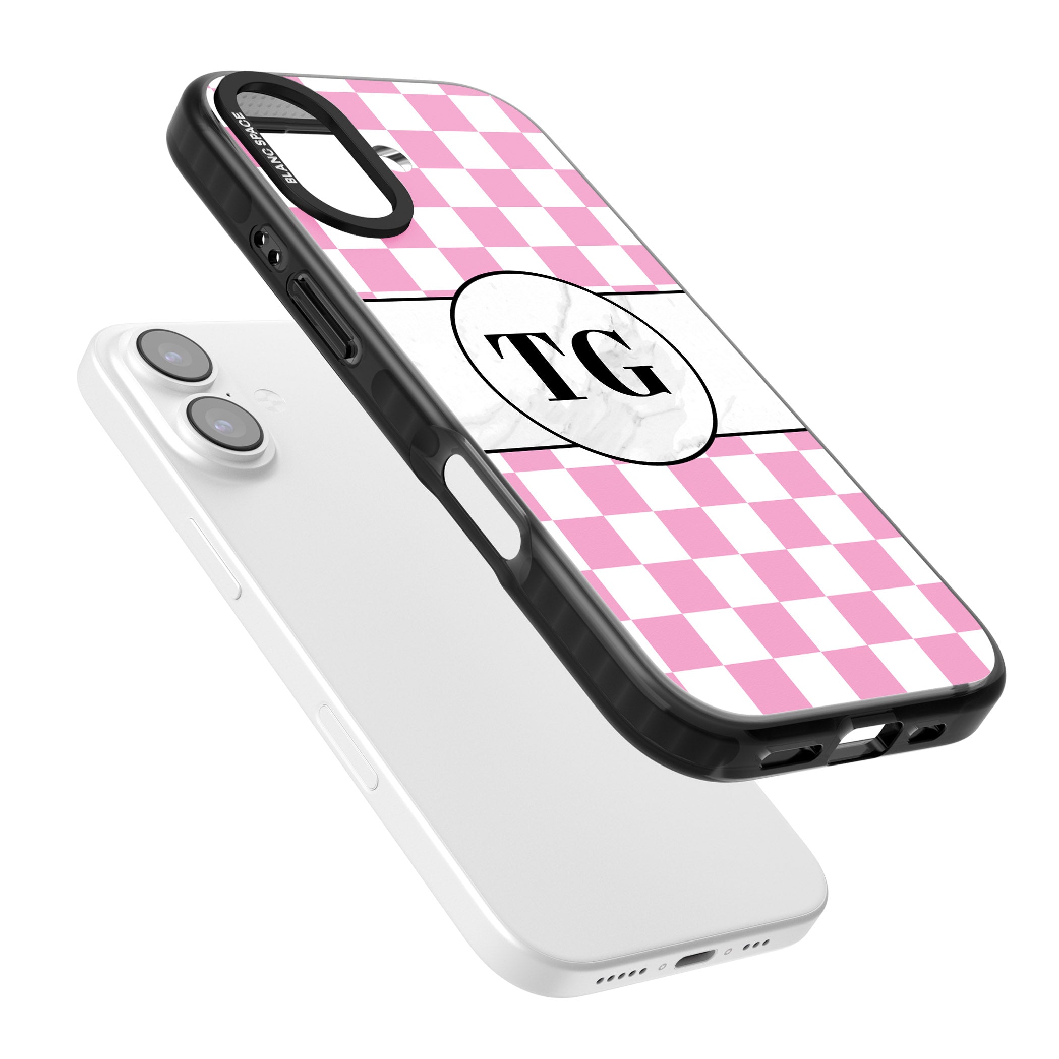 Personalised Monogrammed Pink Check iPhone 17 Impact Pro Black Phone Case Colours