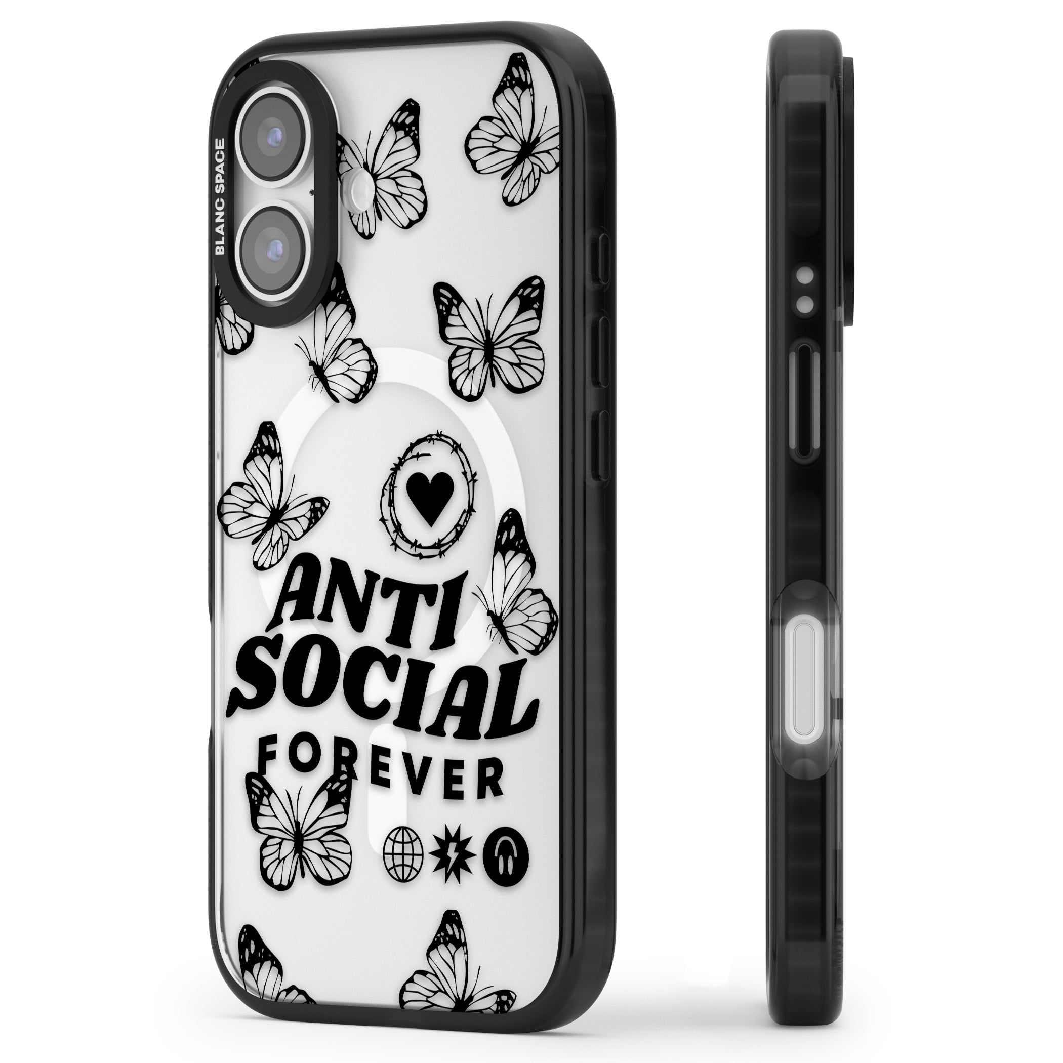 Anti Social Forever iPhone 17 Impact Pro Black Phone Case Side Profile