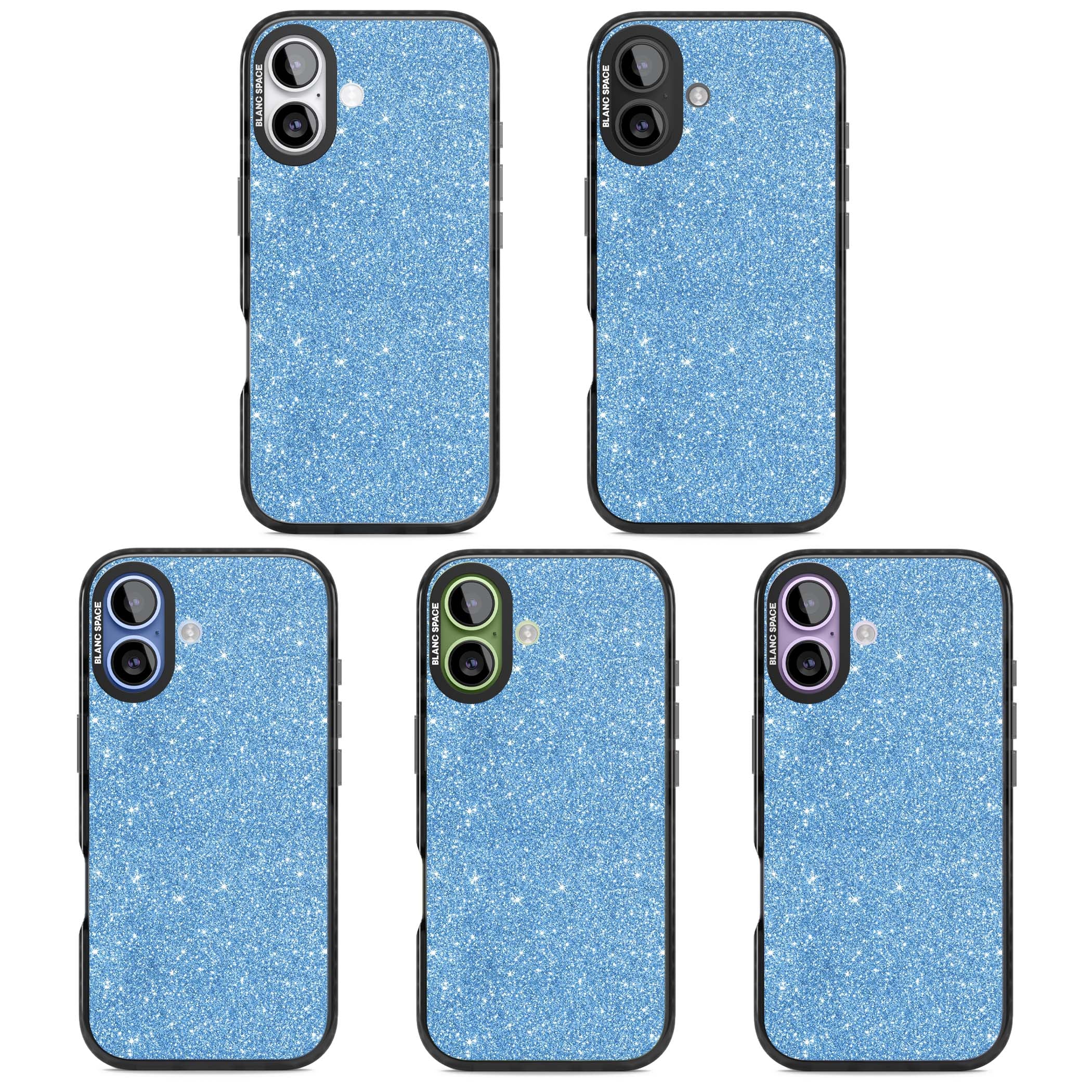 Blue Glitter blue glitter iPhone case featuring dense sparkling cerulean glitter with a glamorous shimmering finish | Black Impact Magsafe case for iPhone 17