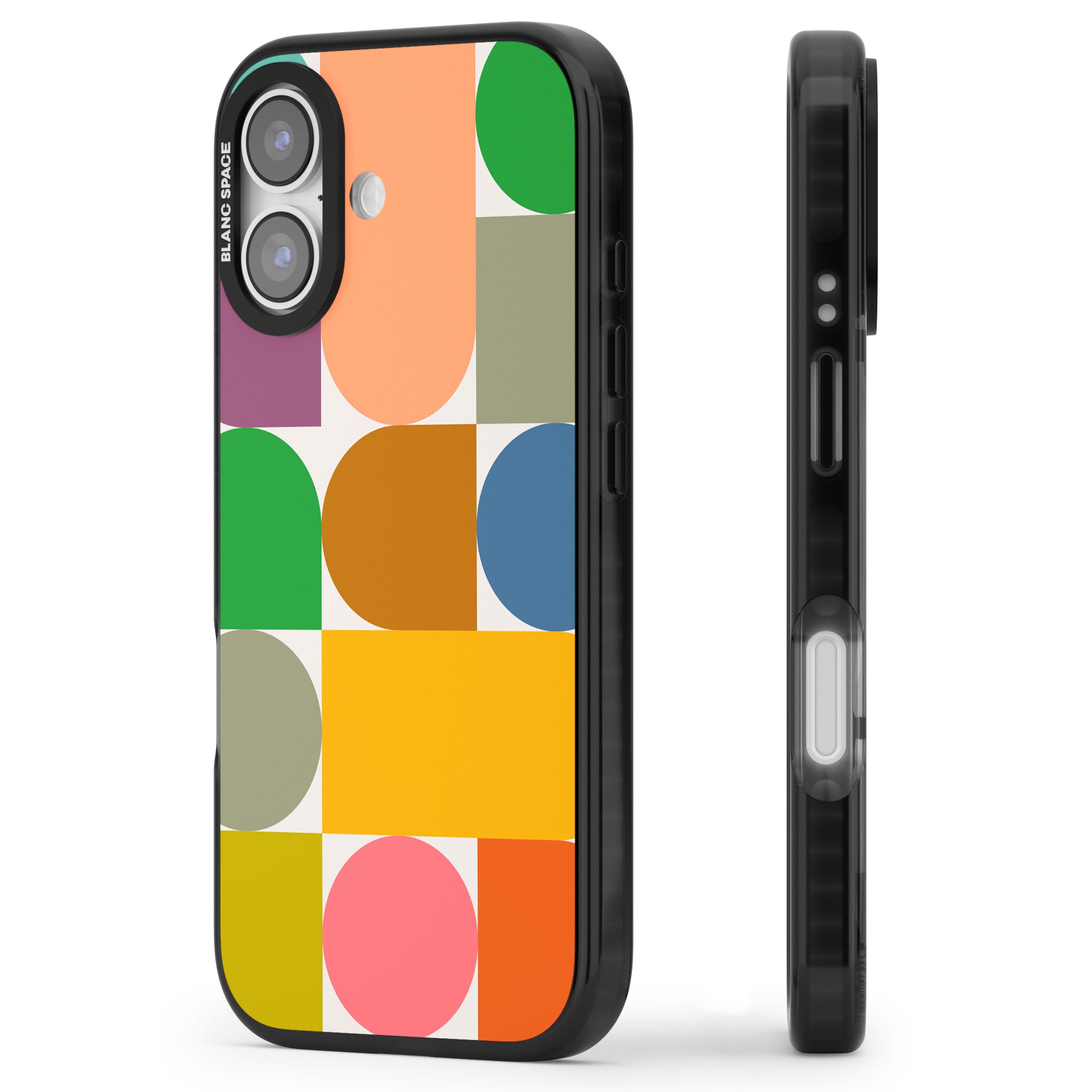 Retro Colorful Shapes iPhone 17 Impact Pro Black Phone Case Side Profile