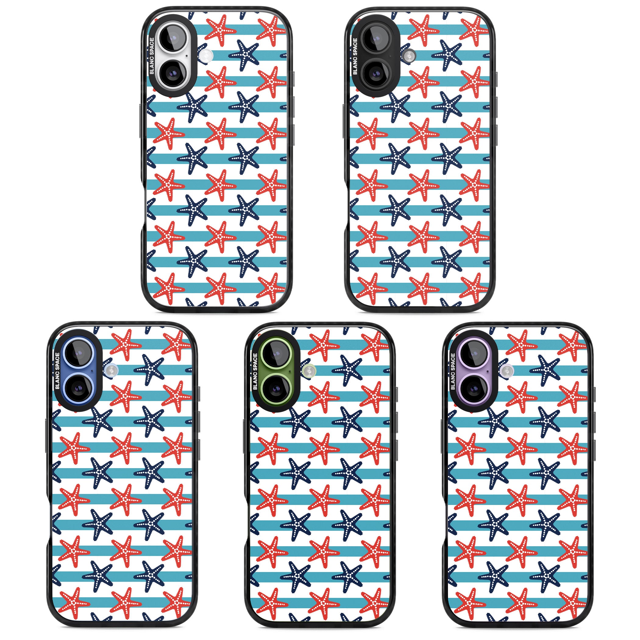 Nautical Starfish Stripe iPhone 17 Impact Pro Black Phone Case APT Impact Protection