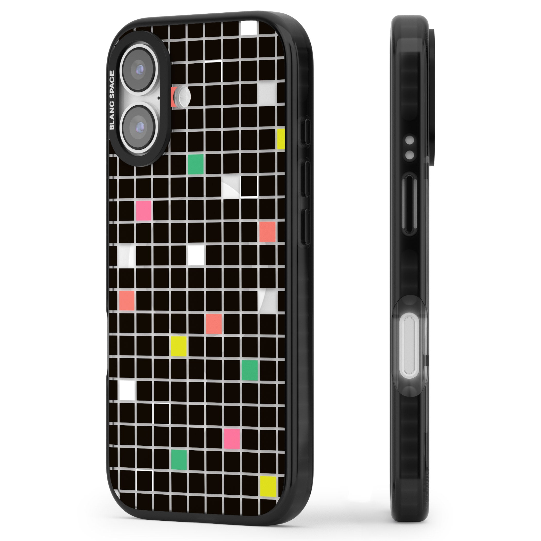 Vibrant Black Geometric Grid iPhone 17 Impact Pro Black Phone Case Side Profile