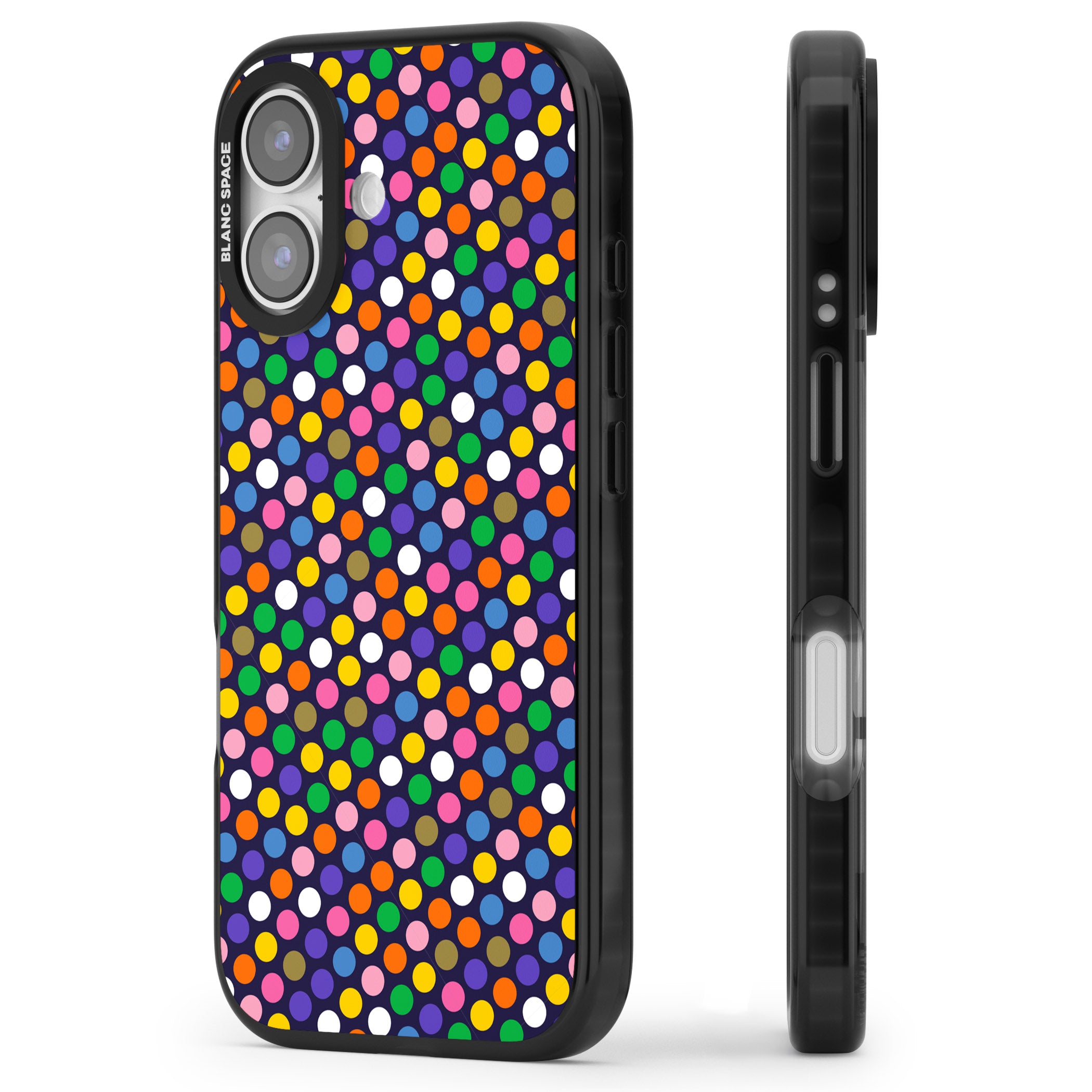 Multicolour Polka Dot Fiesta (Purple) iPhone 17 Impact Pro Black Phone Case Side Profile
