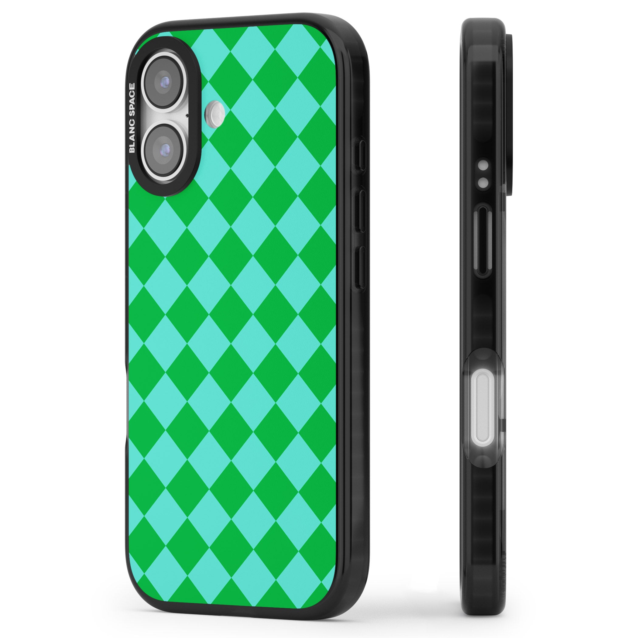 Retro Green Diamond Plaid iPhone 17 Impact Pro Black Phone Case Side Profile