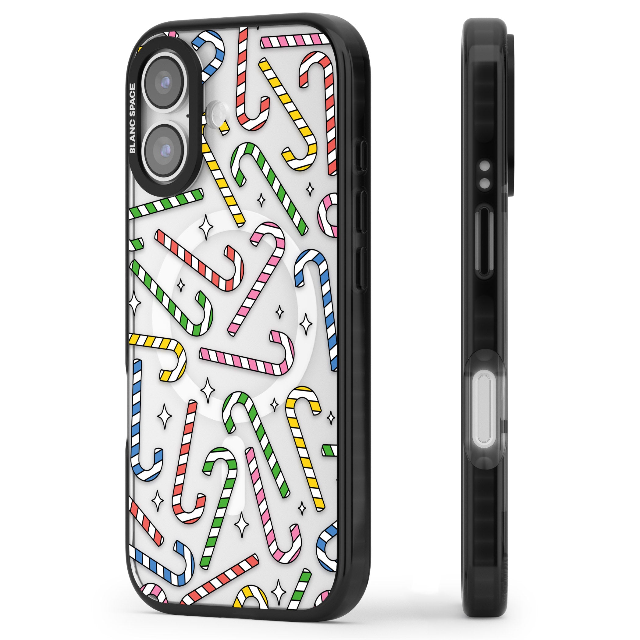 Colourful Stars & Candy Canes iPhone 17 Impact Pro Black Phone Case Side Profile