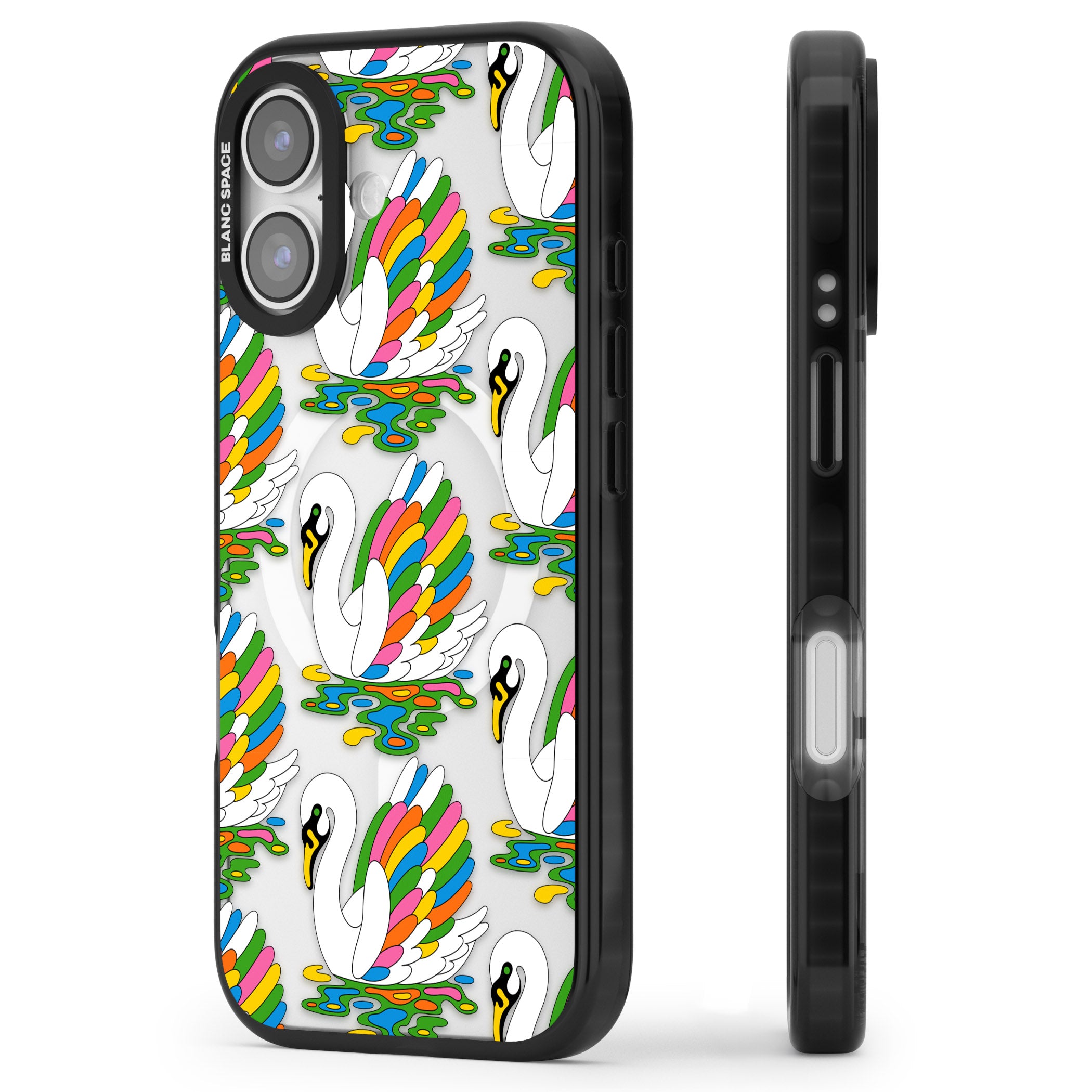 Colourful Swan Pattern iPhone 17 Impact Pro Black Phone Case Side Profile