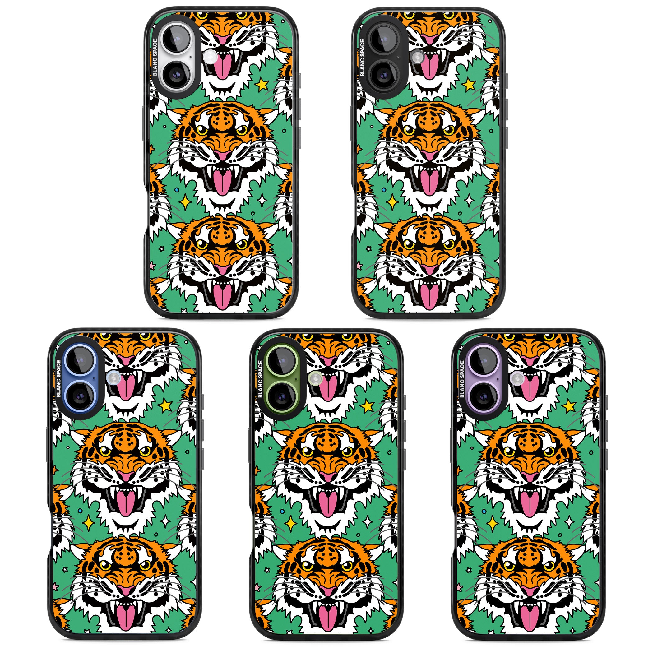 Fierce Jungle Tigers (Green) iPhone 17 Impact Pro Black Phone Case APT Impact Protection