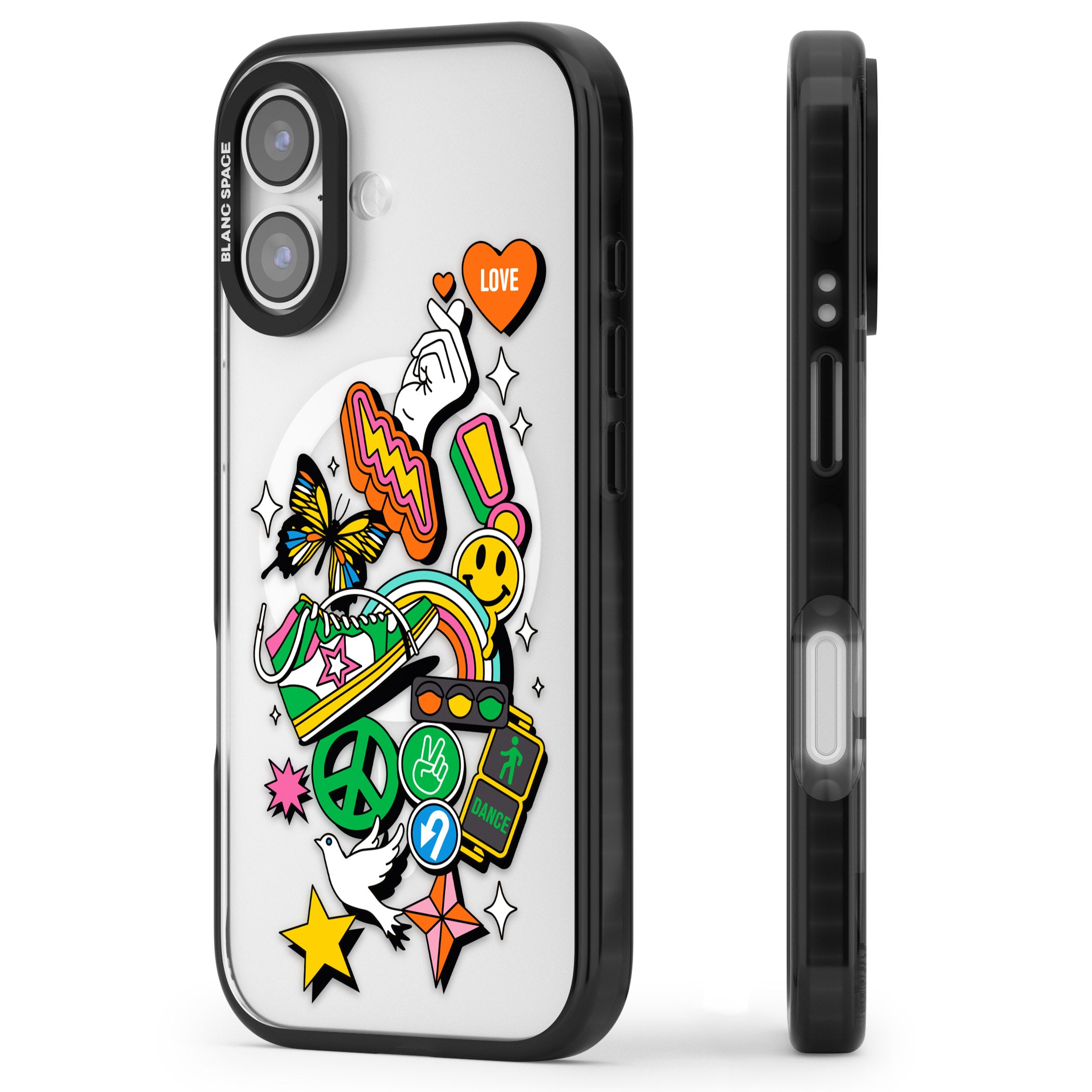 Nostalgic Sticker Collage iPhone 17 Impact Pro Black Phone Case Side Profile