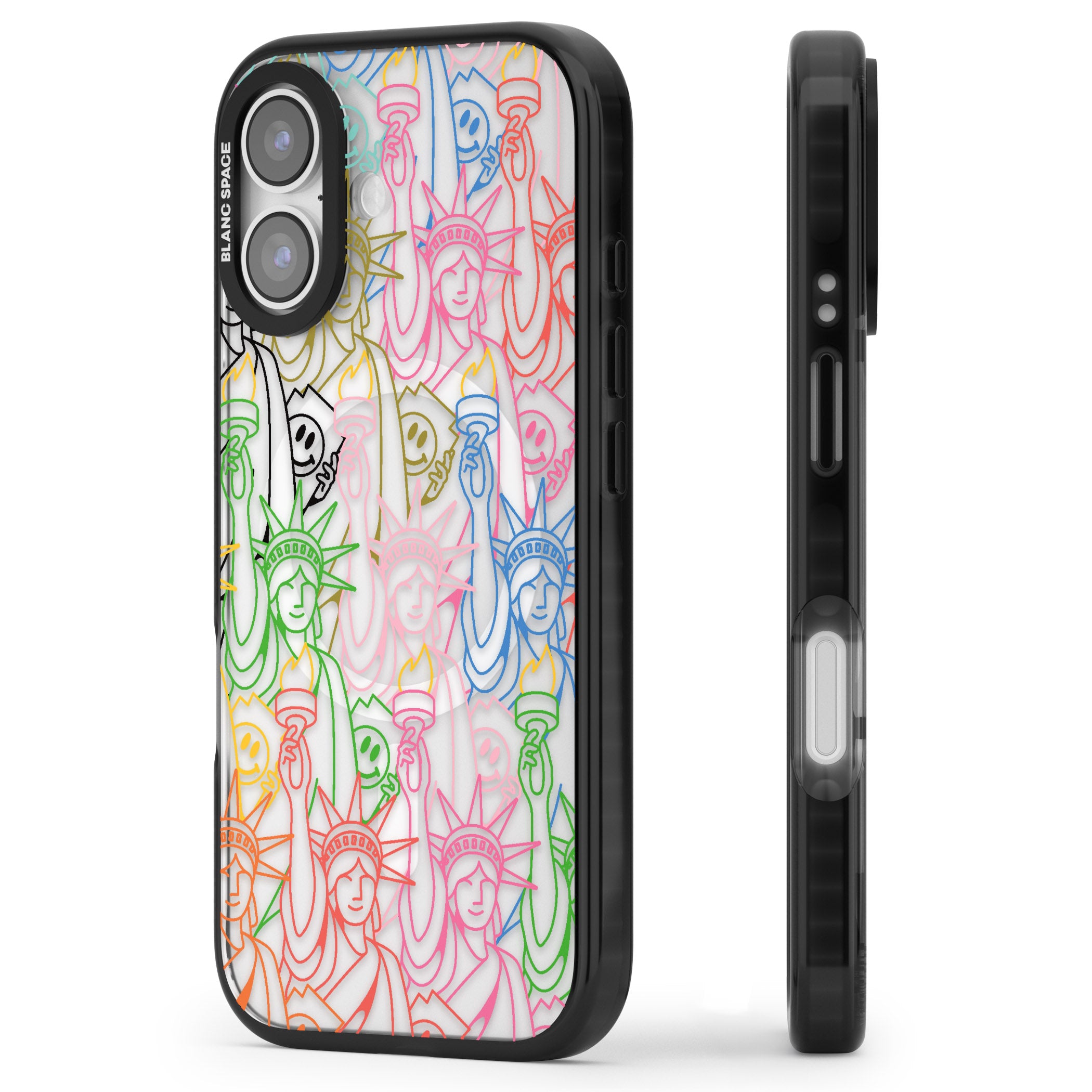 Multicolour Liberty Line Pattern iPhone 17 Impact Pro Black Phone Case Side Profile