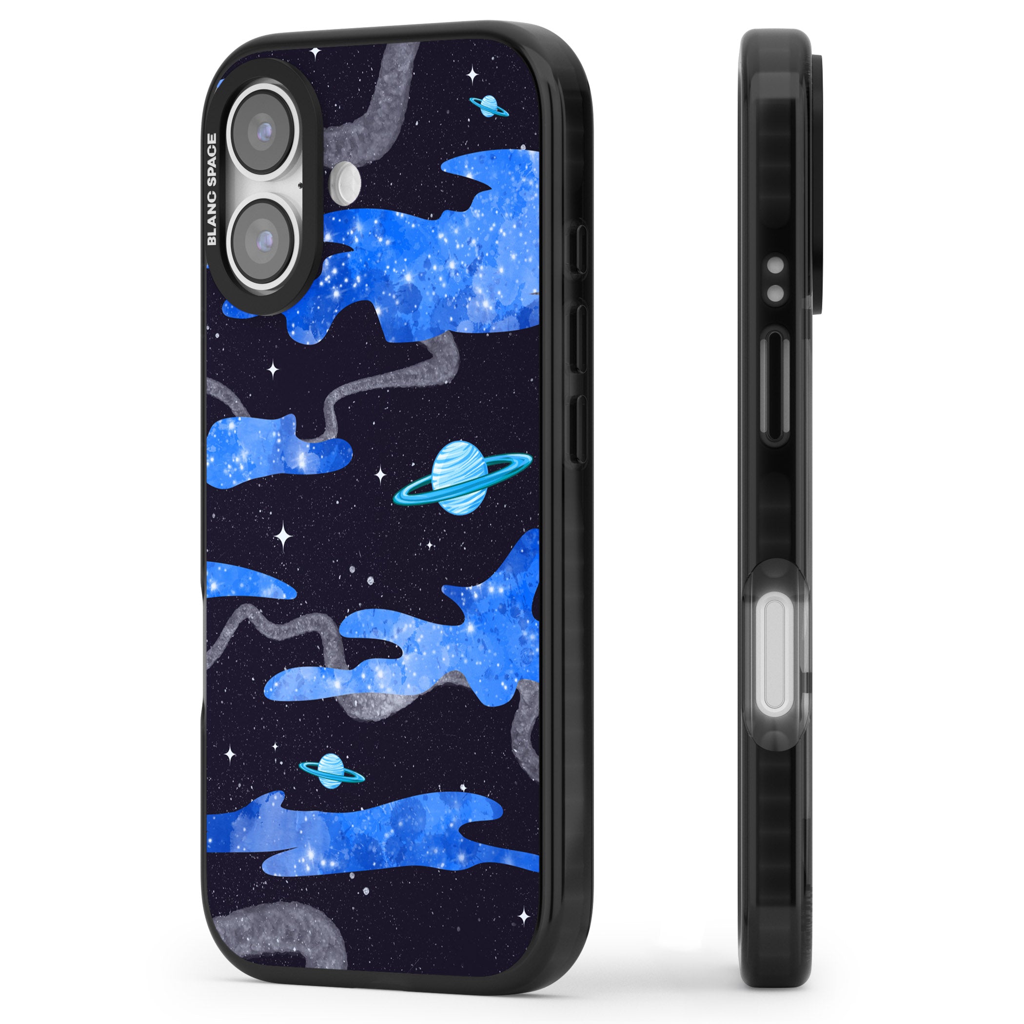 Blue Galaxy iPhone 17 Impact Pro Black Phone Case Side Profile
