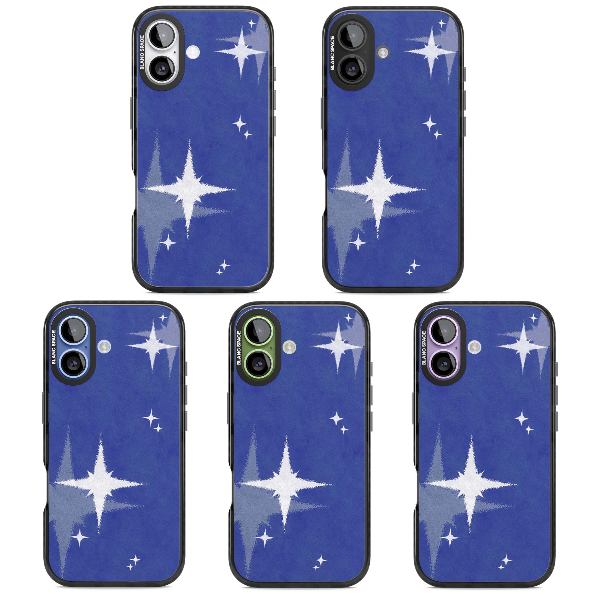 Blue Sparkle celestial iPhone case featuring sparkling silver stars on a deep blue painterly night sky | Black Impact Magsafe case for iPhone 17