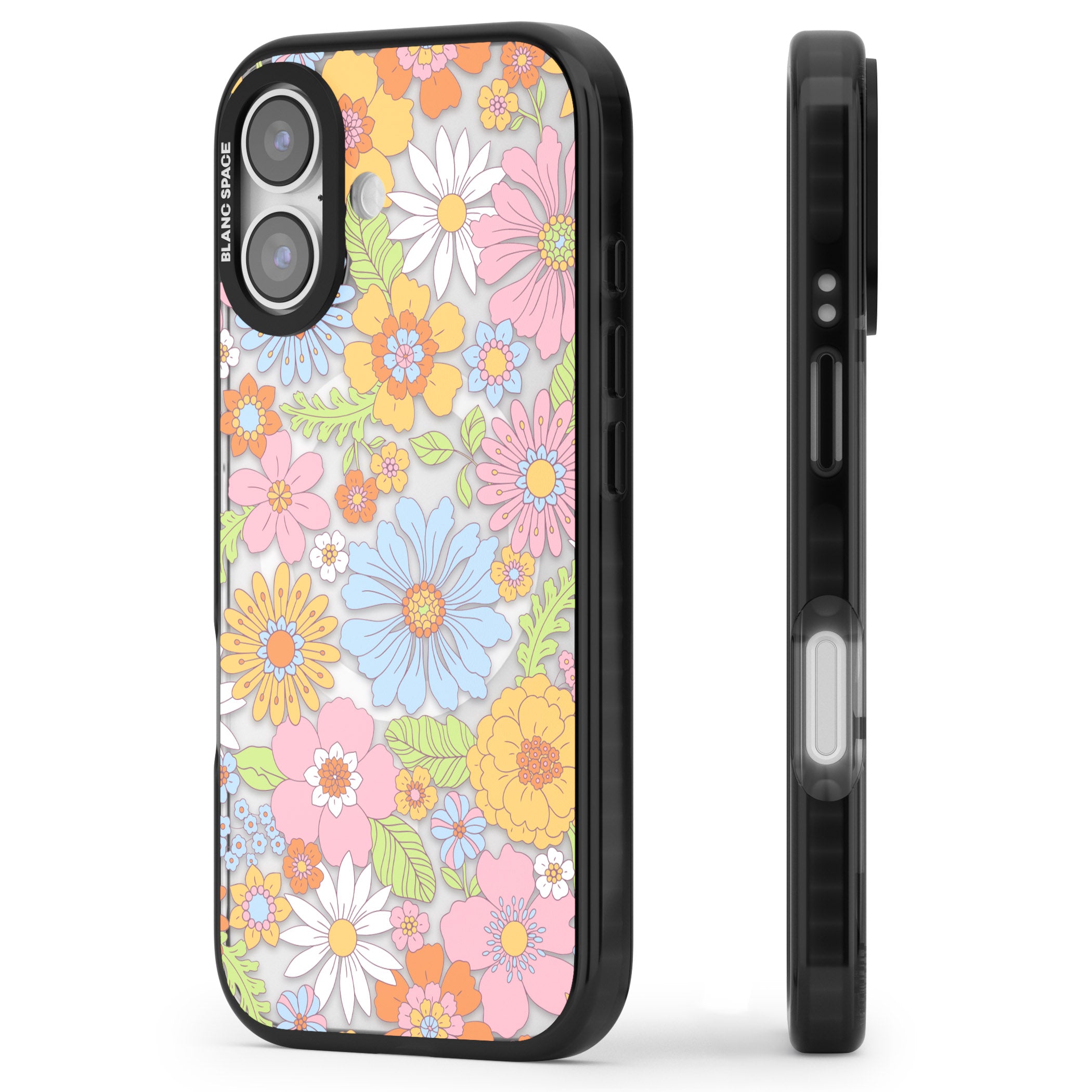 Pastel Flower Pattern iPhone 17 Impact Pro Black Phone Case Side Profile