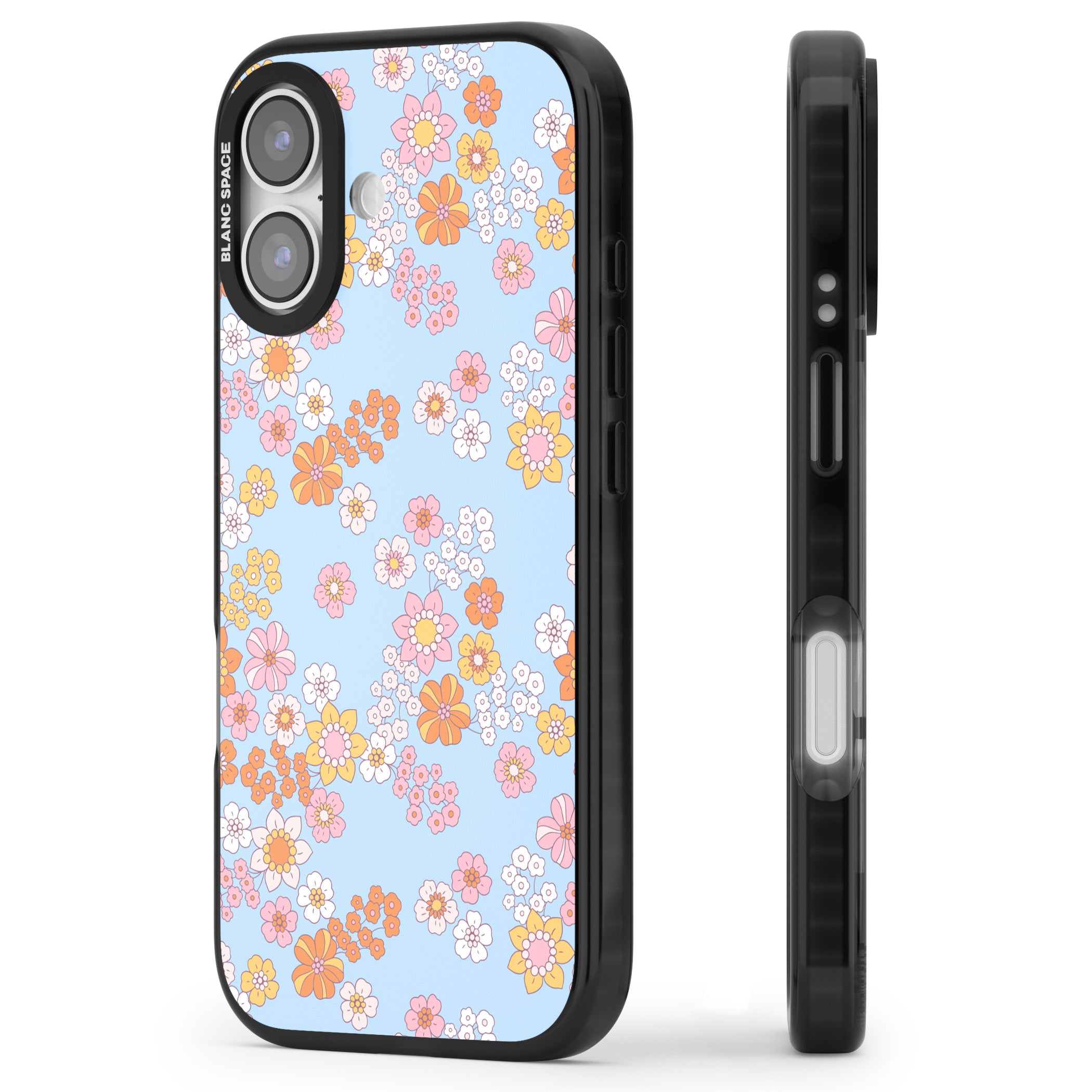 Lake Blue Flower Mix iPhone 17 Impact Pro Black Phone Case Side Profile