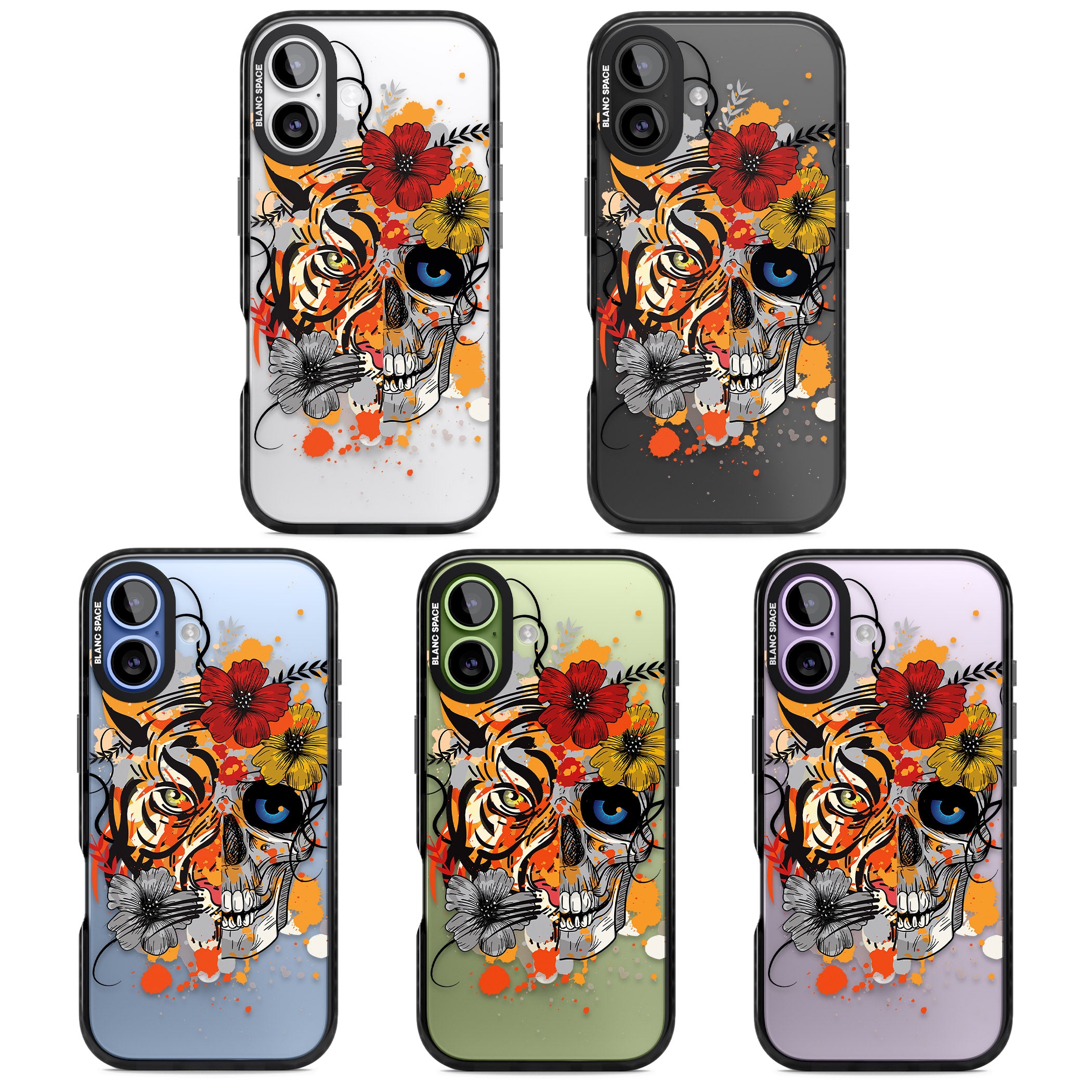 Sugar Skull Tiger Floral iPhone 17 Impact Pro Black Phone Case APT Impact Protection