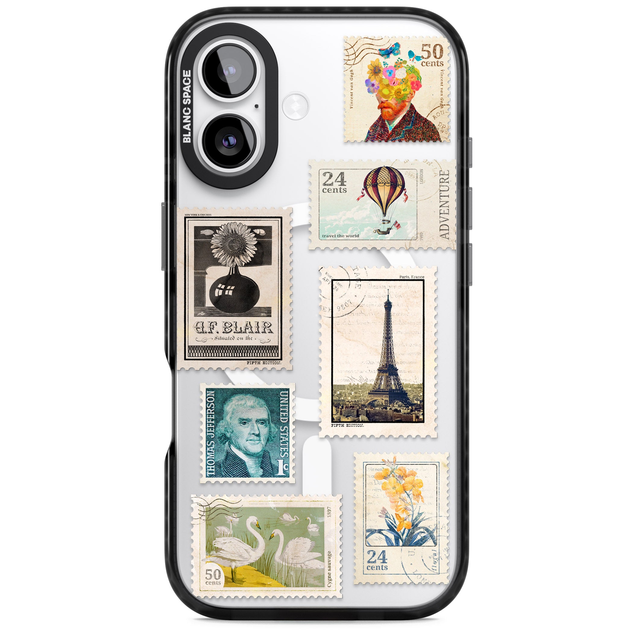 Vintage Stamps iPhone 17 Impact Pro Black Phone Case