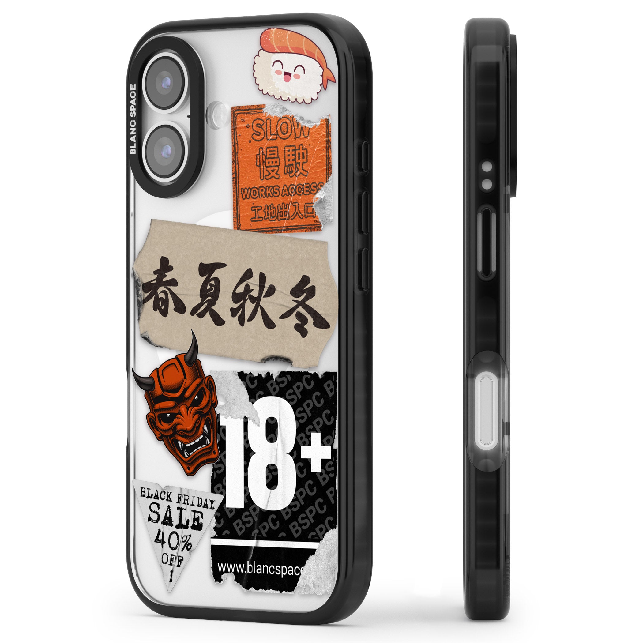 Asian Sticker Mix iPhone 17 Impact Pro Black Phone Case Side Profile