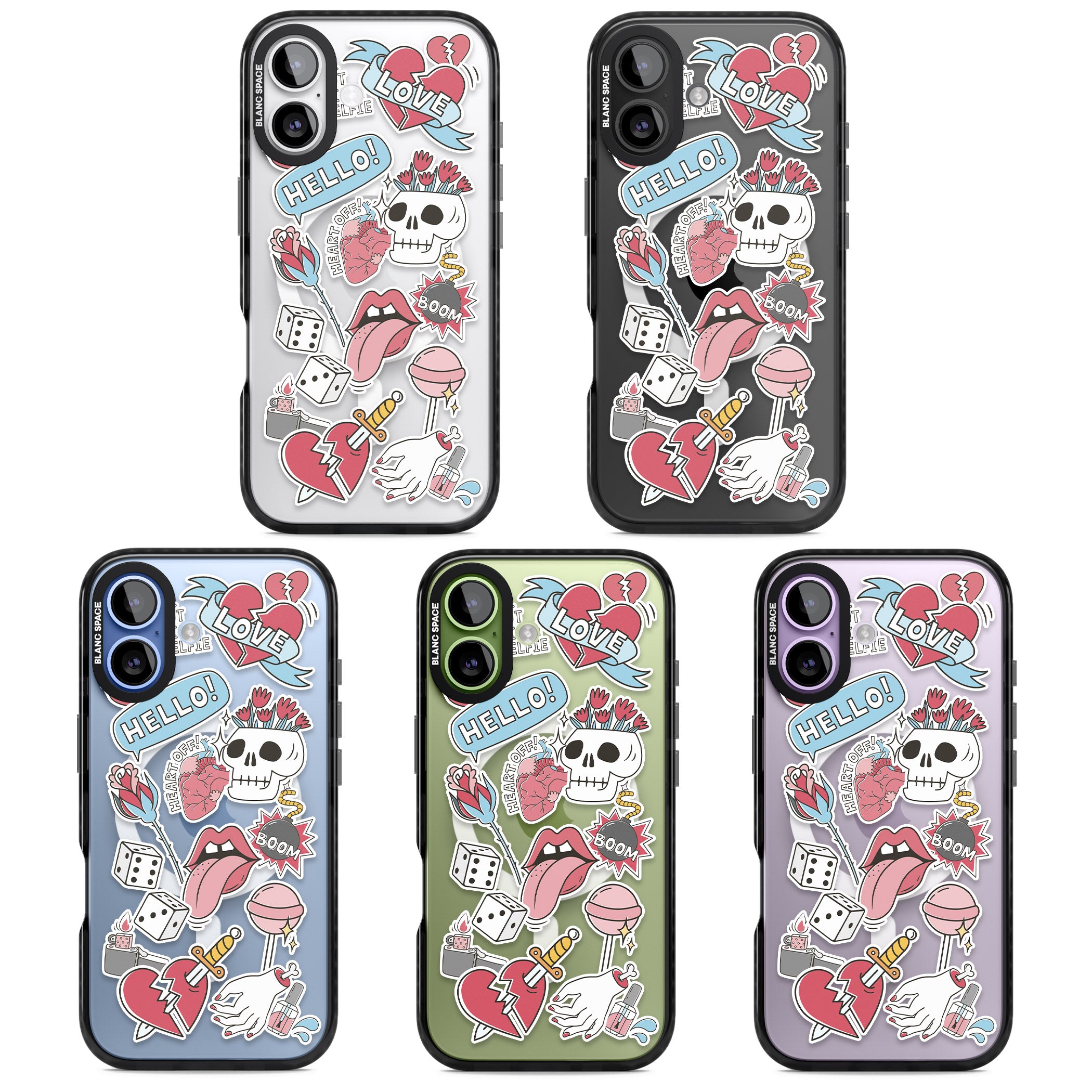 Skull & Flowers Stickers iPhone 17 Impact Pro Black Phone Case APT Impact Protection