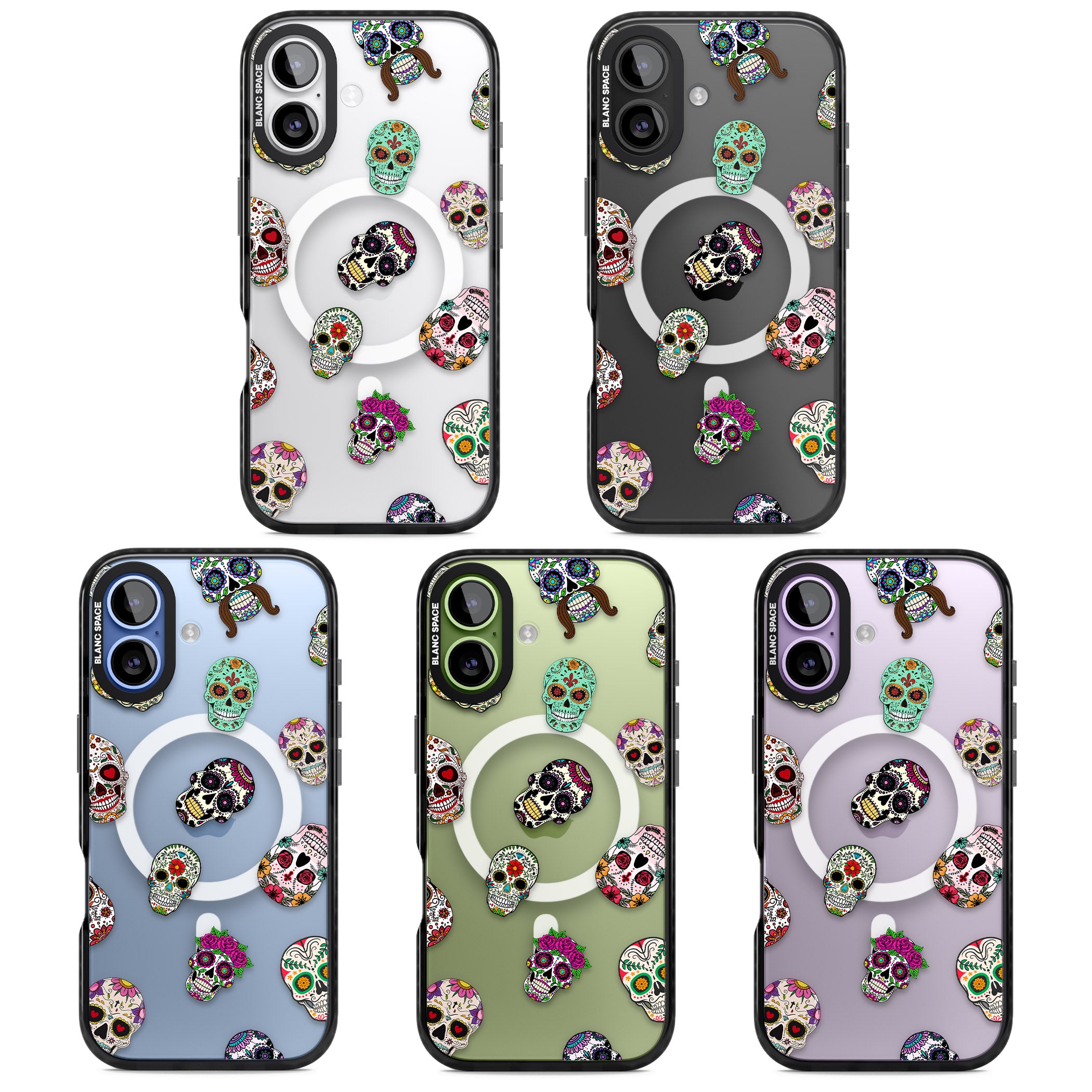 Mixed Sugar Skull Pattern iPhone 17 Impact Pro Black Phone Case APT Impact Protection