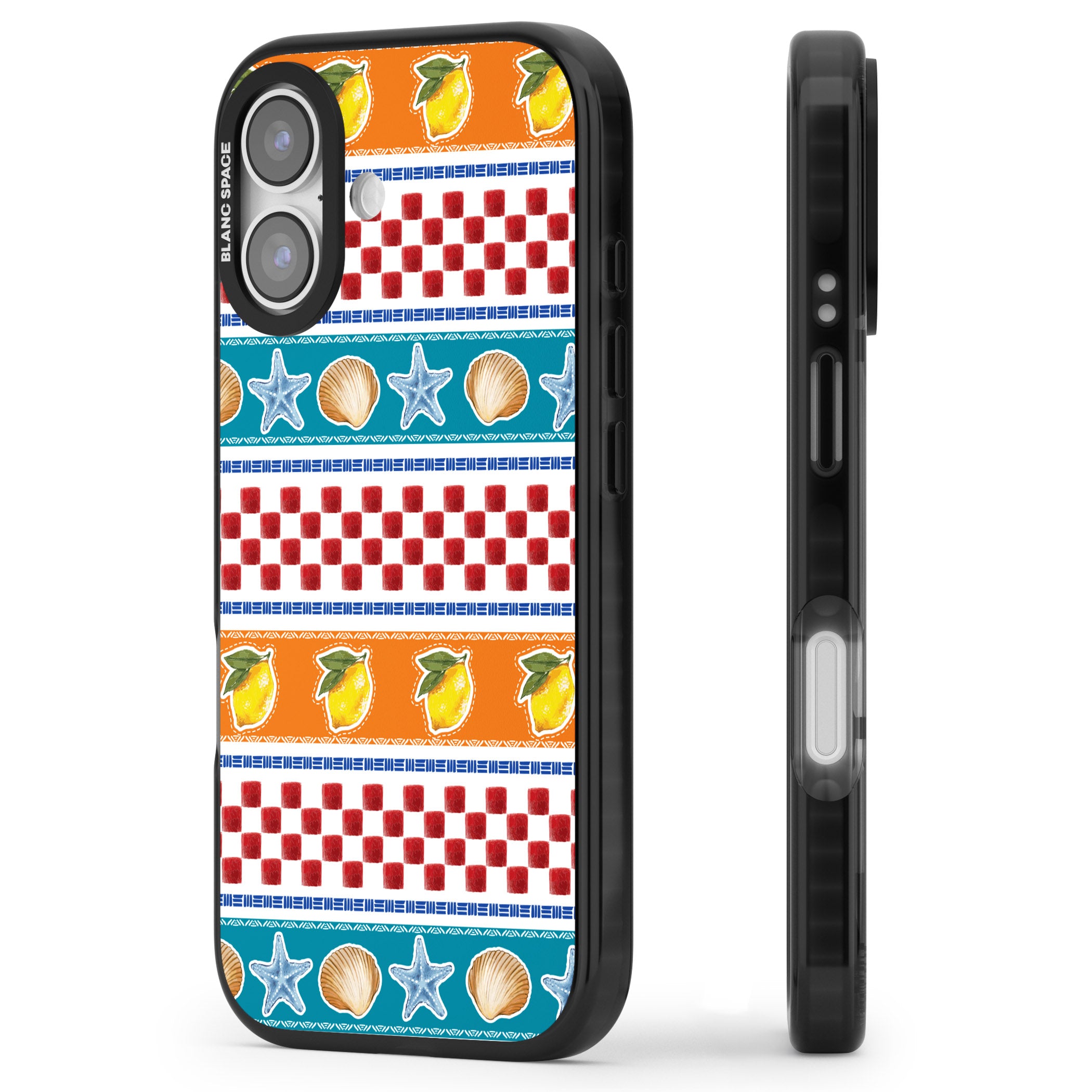 Coastal Italian Check Pattern iPhone 17 Impact Pro Black Phone Case Side Profile