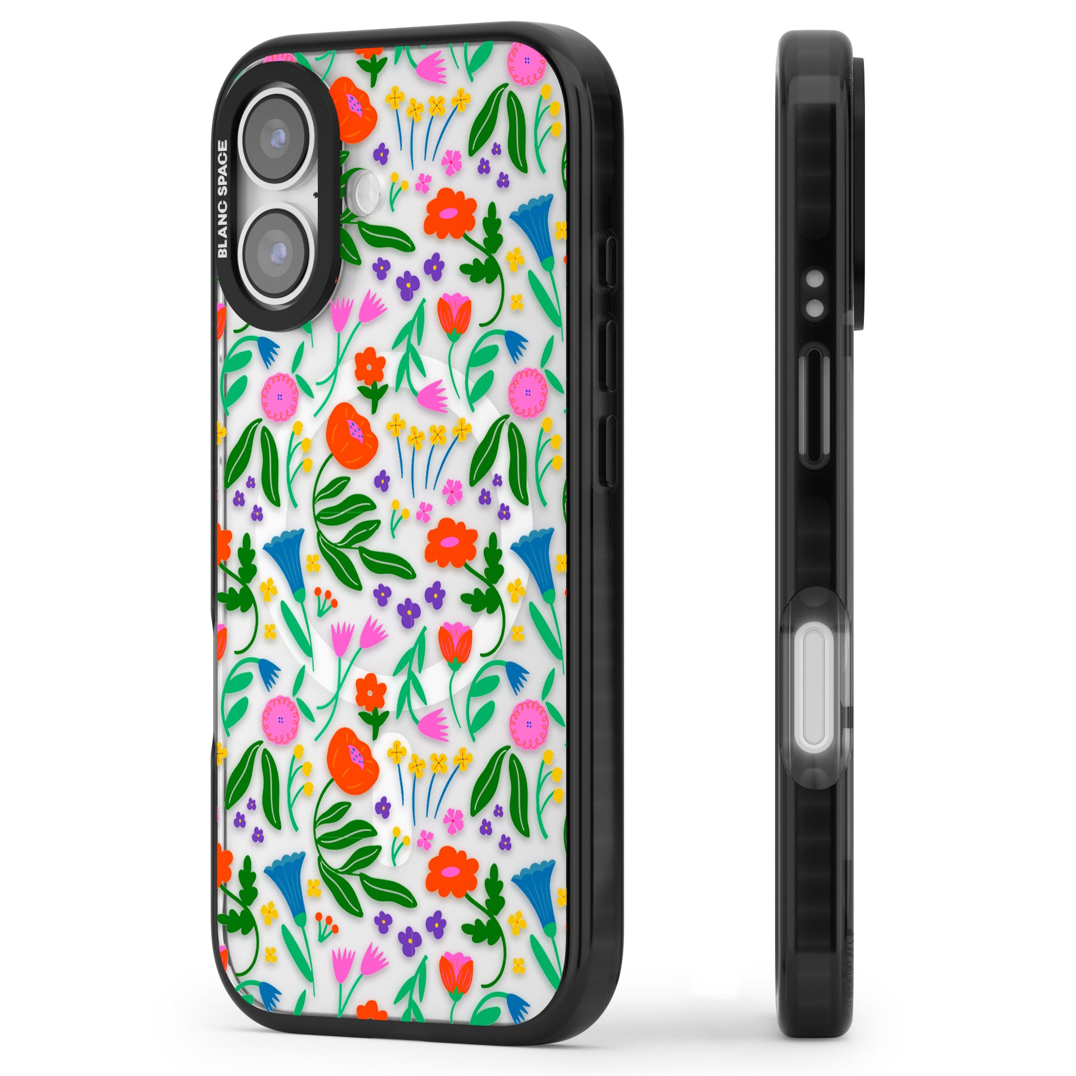Summer Floral Fiesta iPhone 17 Impact Pro Black Phone Case Side Profile