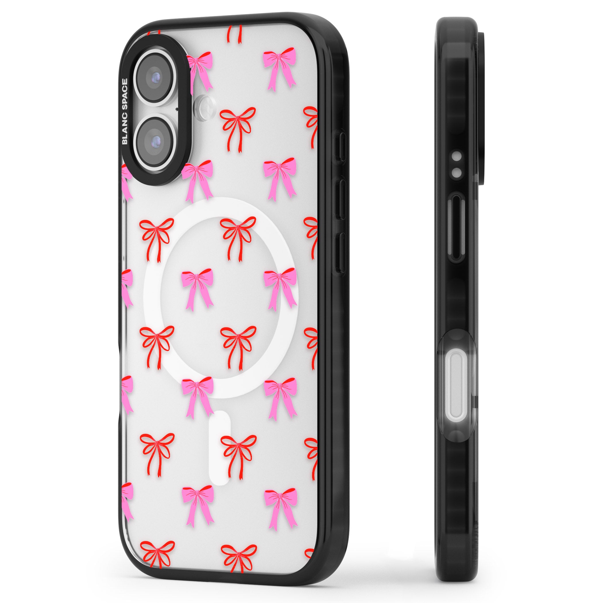 Cute Bow Pattern iPhone 17 Impact Pro Black Phone Case Side Profile