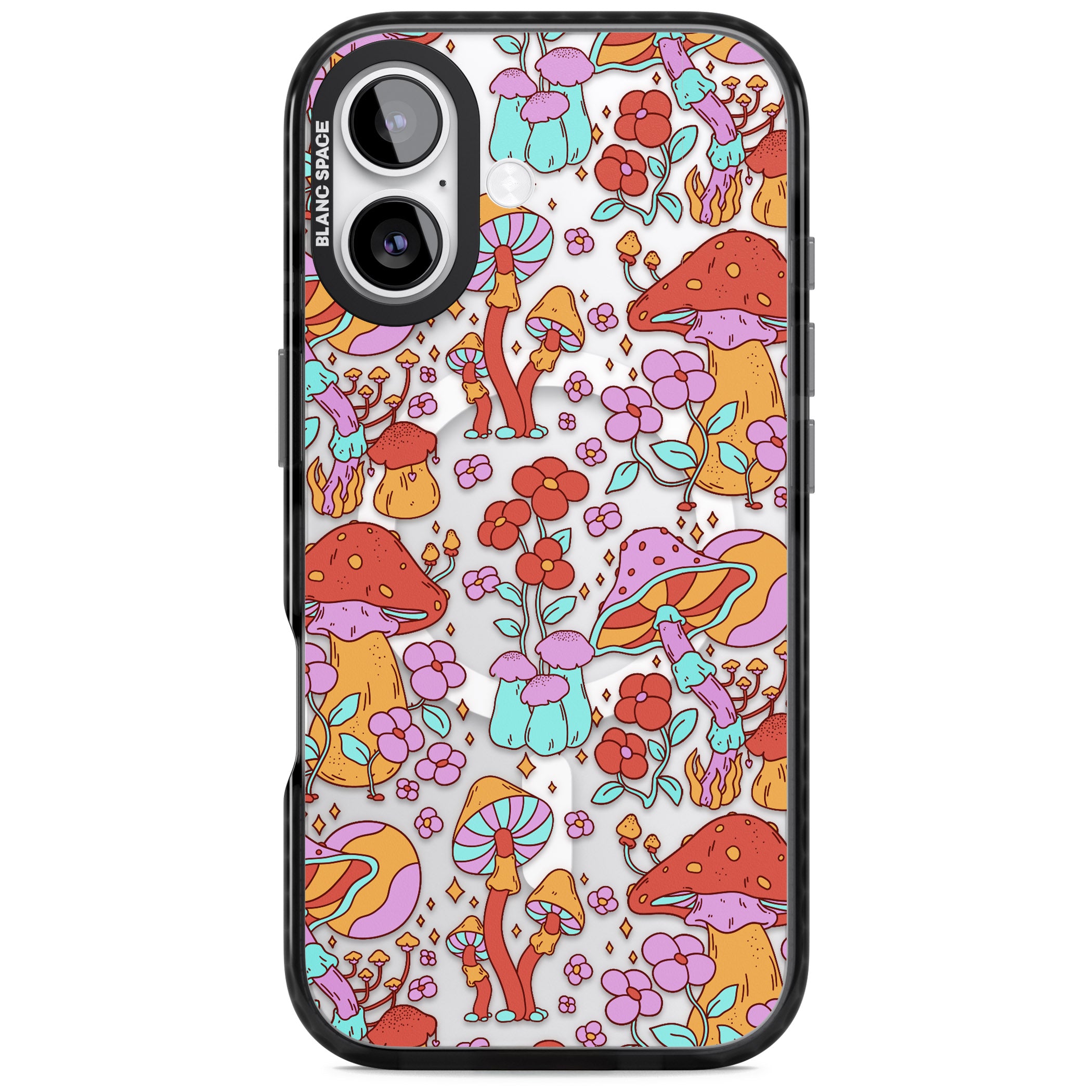 Psychedelic Flowers & Mushrooms iPhone 17 Impact Pro Black Phone Case