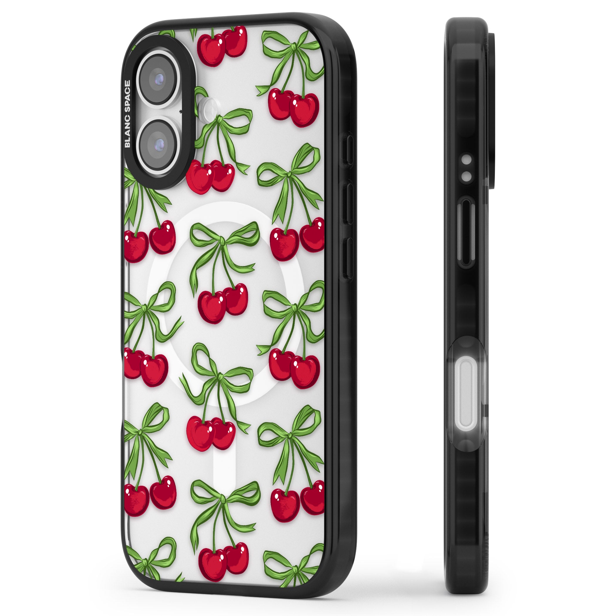 Cherry Bows iPhone 17 Impact Pro Black Phone Case Side Profile