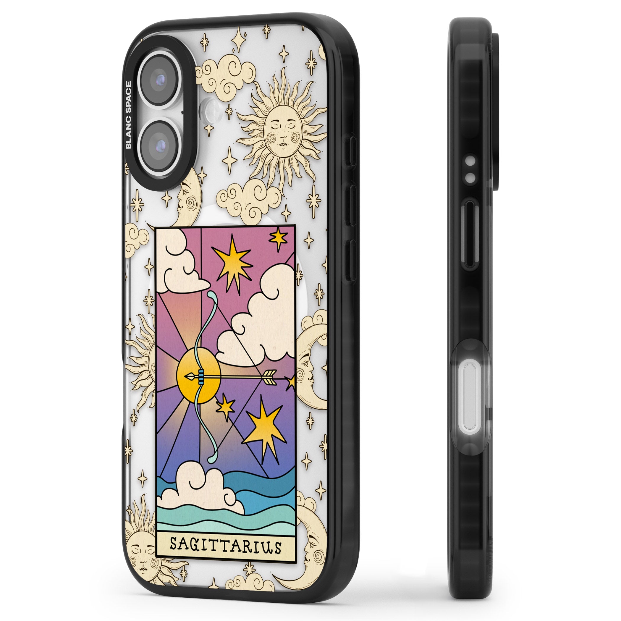 Celestial Zodiac Sagittarius iPhone 17 Impact Pro Black Phone Case Side Profile