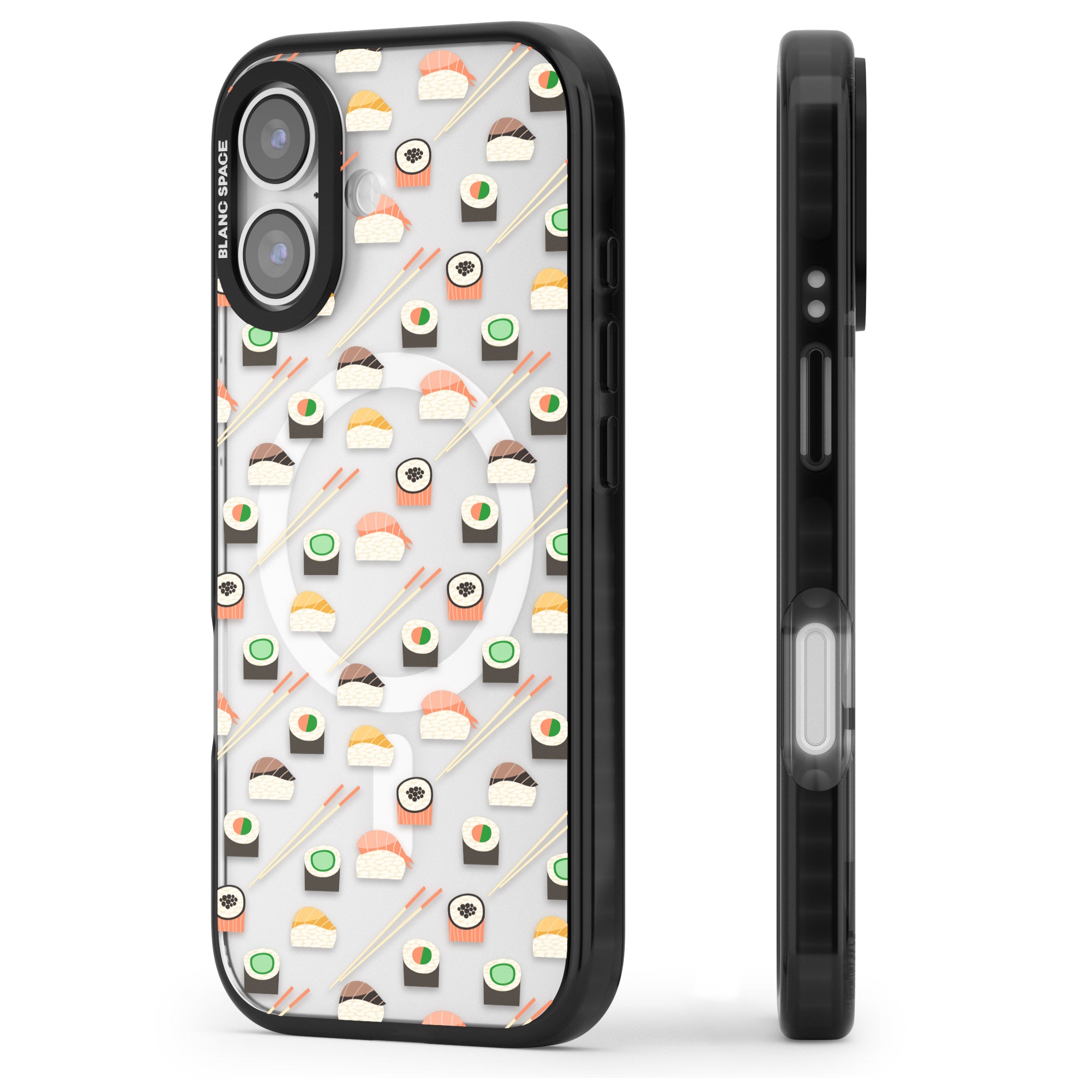 Sushi & Chopsticks Pattern iPhone 17 Impact Pro Black Phone Case Side Profile