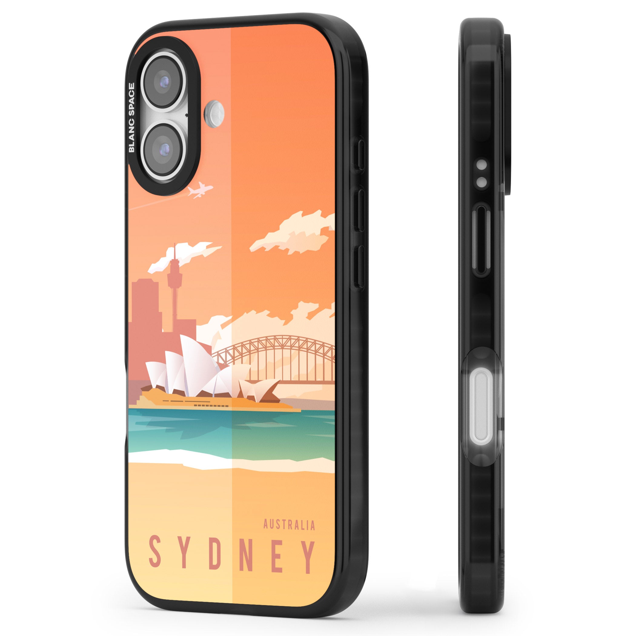 Vintage Travel Poster Sydney iPhone 17 Impact Pro Black Phone Case Side Profile