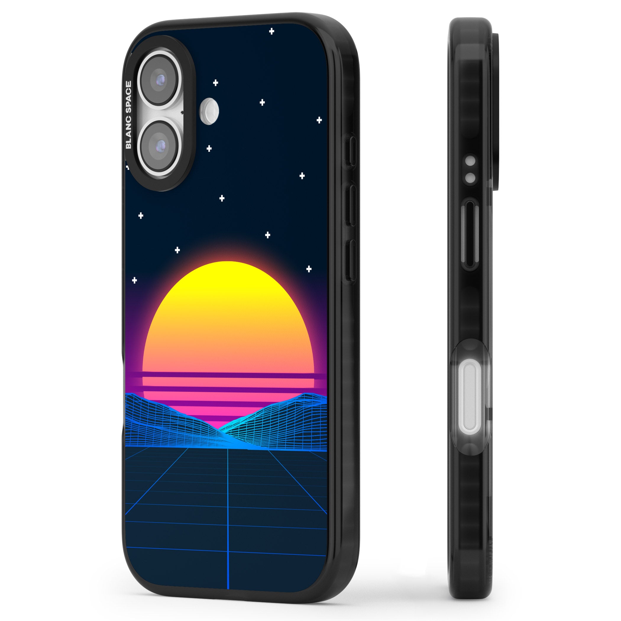 Retro Sunset Vaporwave iPhone 17 Impact Pro Black Phone Case Side Profile