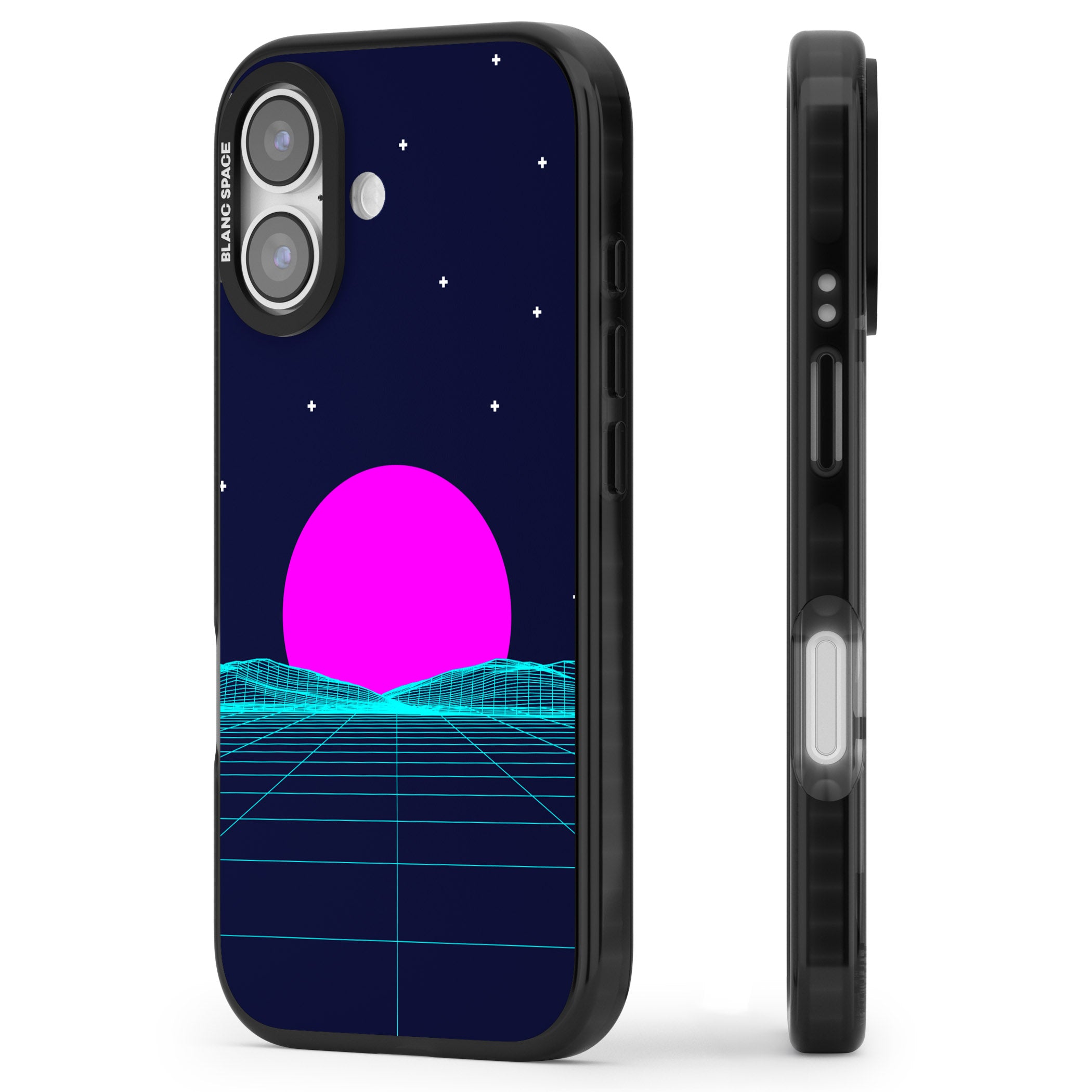 Miami Sunset Vaporwave iPhone 17 Impact Pro Black Phone Case Side Profile