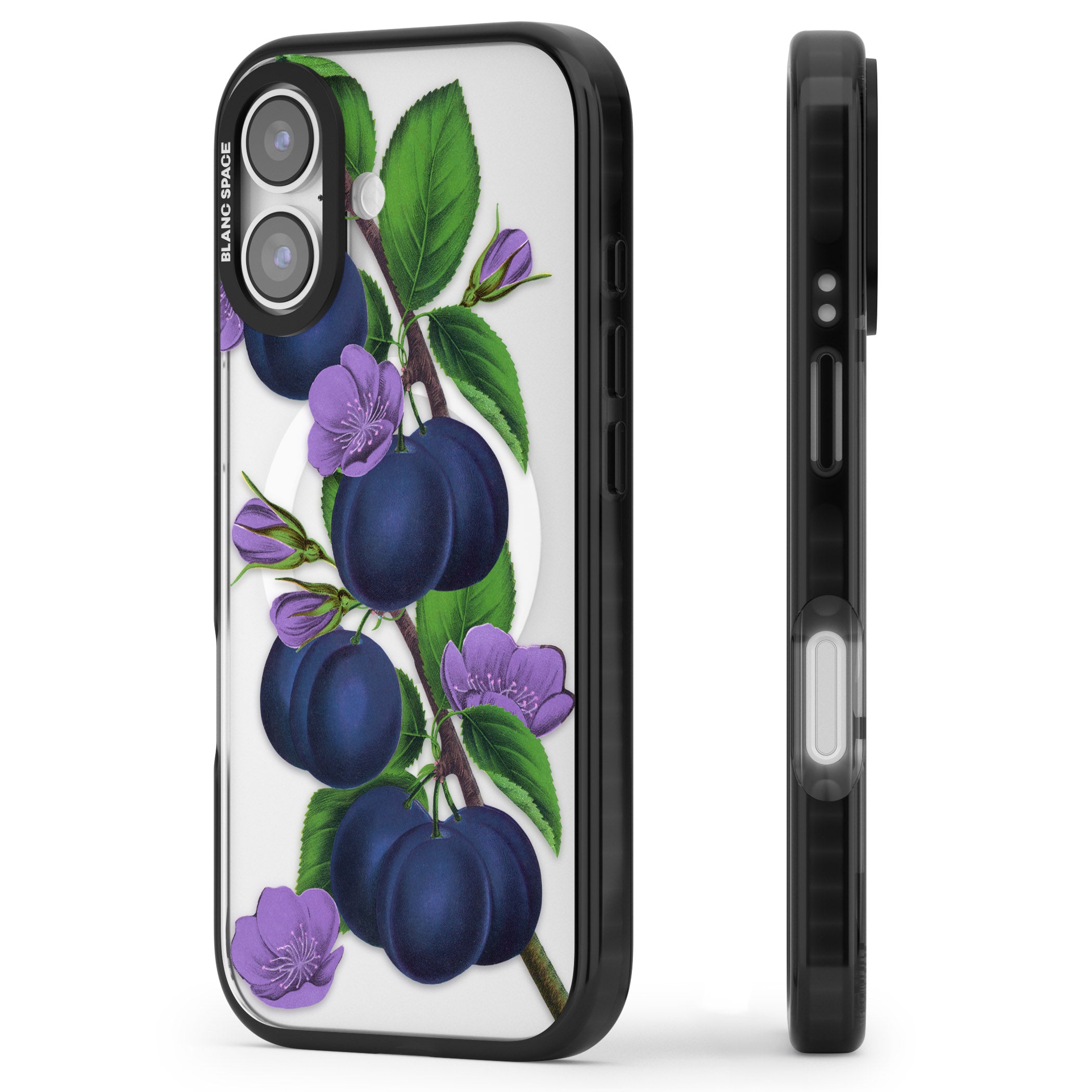 Vintage Painted Plums iPhone 17 Impact Pro Black Phone Case Side Profile