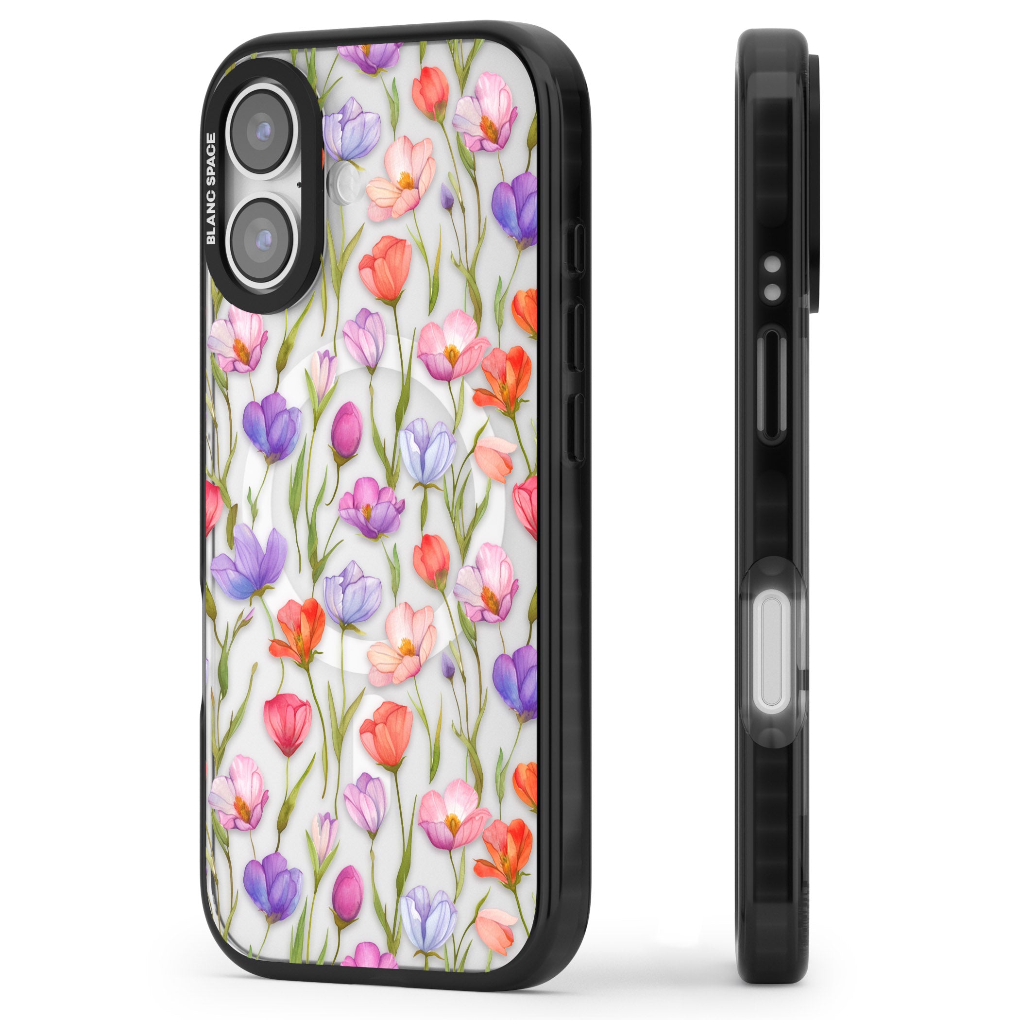 Red, Pink & Purple Flowers iPhone 17 Impact Pro Black Phone Case Side Profile