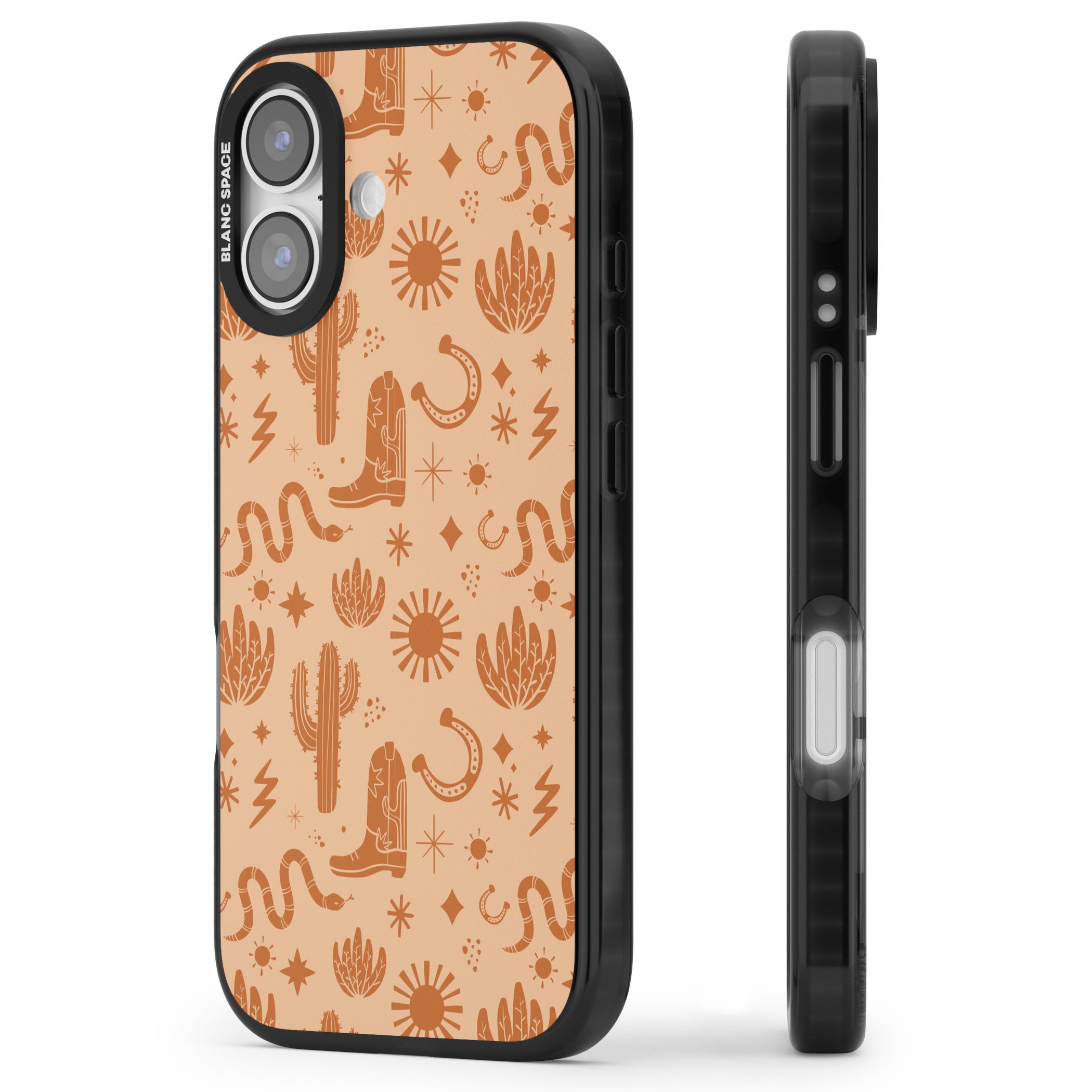 Wild West Pattern iPhone 17 Impact Pro Black Phone Case Side Profile
