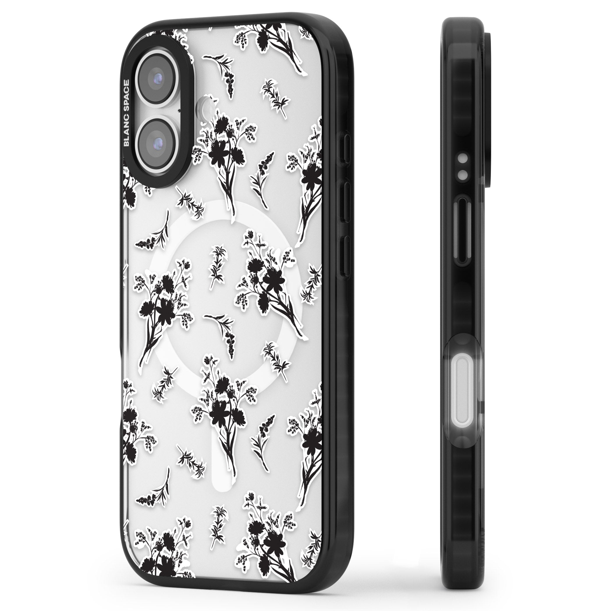Black Sticker Wildflowers iPhone 17 Impact Pro Black Phone Case Side Profile