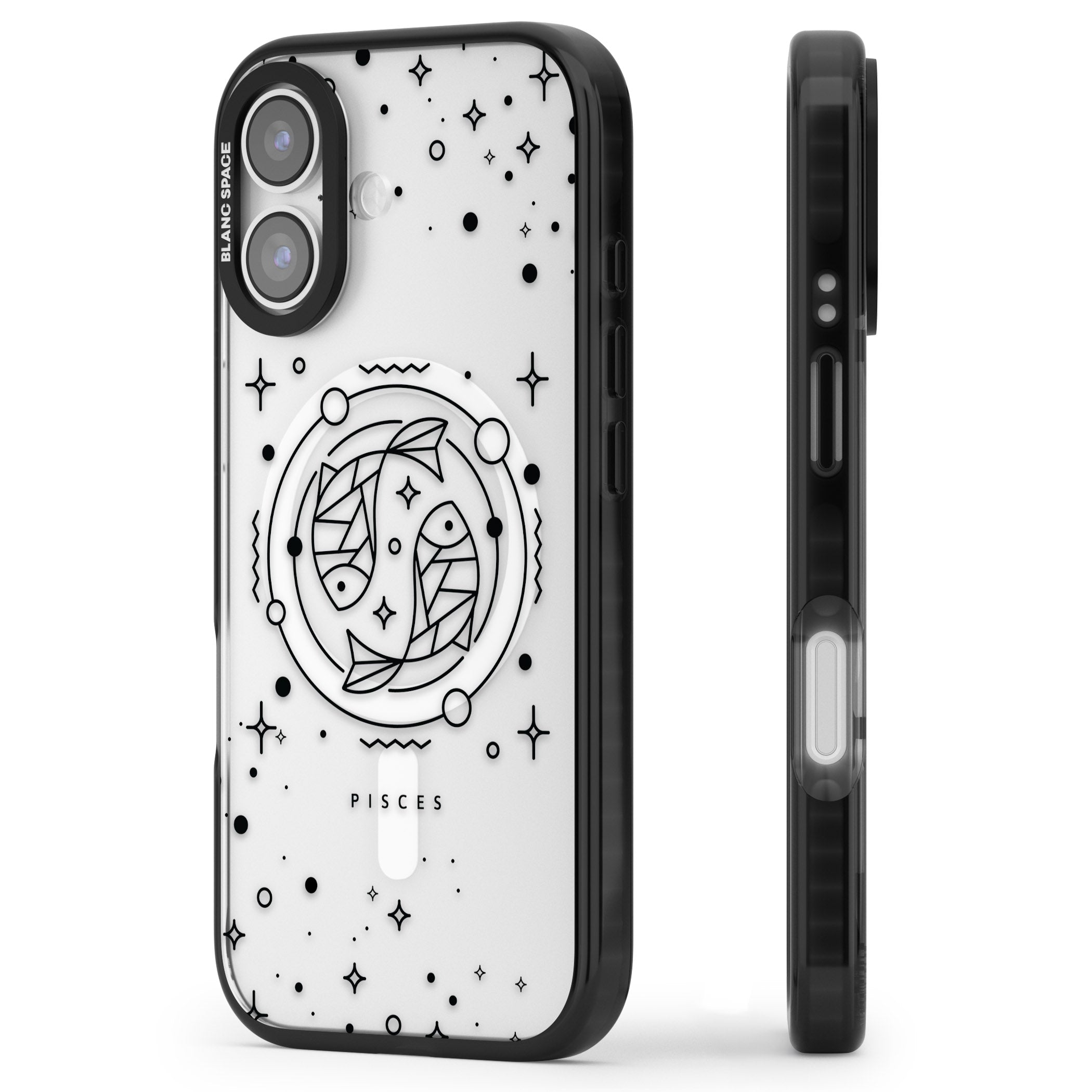 Pisces Emblem Transparent iPhone 17 Impact Pro Black Phone Case Side Profile